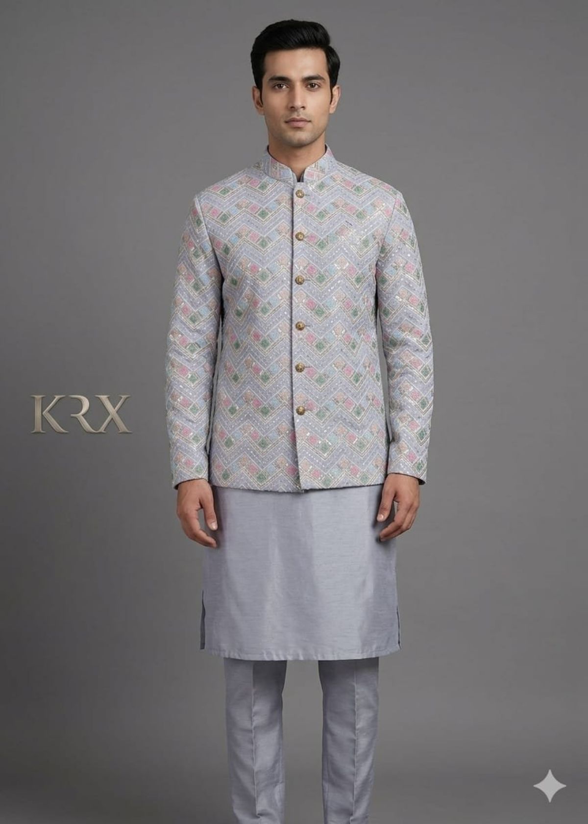 KRX Men's Heavy Kurta Pajama With Nawabi Jacket 3 Piece Set