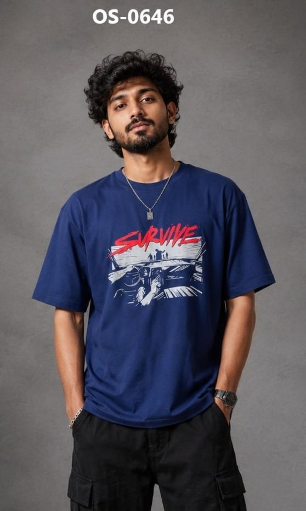 TOMHIDDLE MENS OVERSIZED PRINTED DOWN SHOULDER T-SHIRT- A4-OS-0646