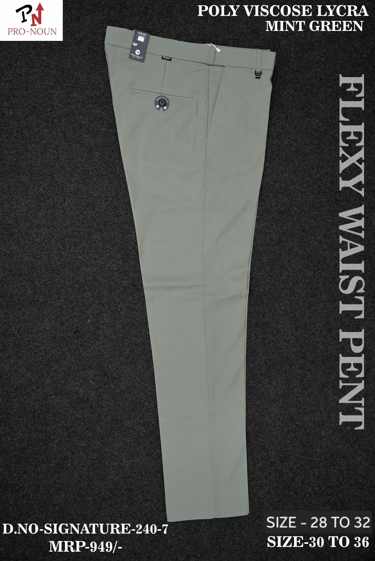 Pro-Noun Men's  Formal Trouser Pants With Adjustable belt D No- Signature 240-7(28-32)- Mint green