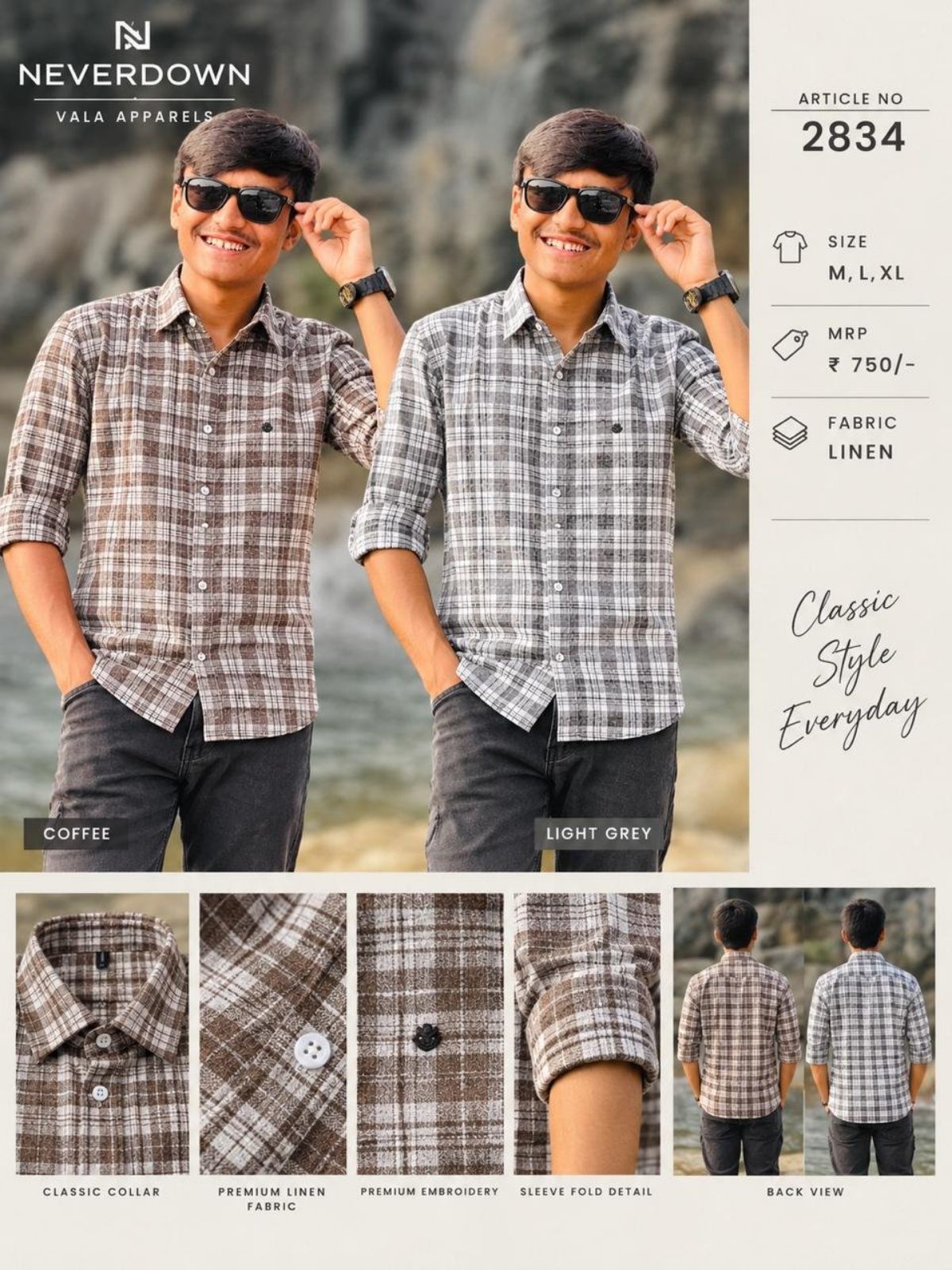 Never Down Men's Shirts- 2834