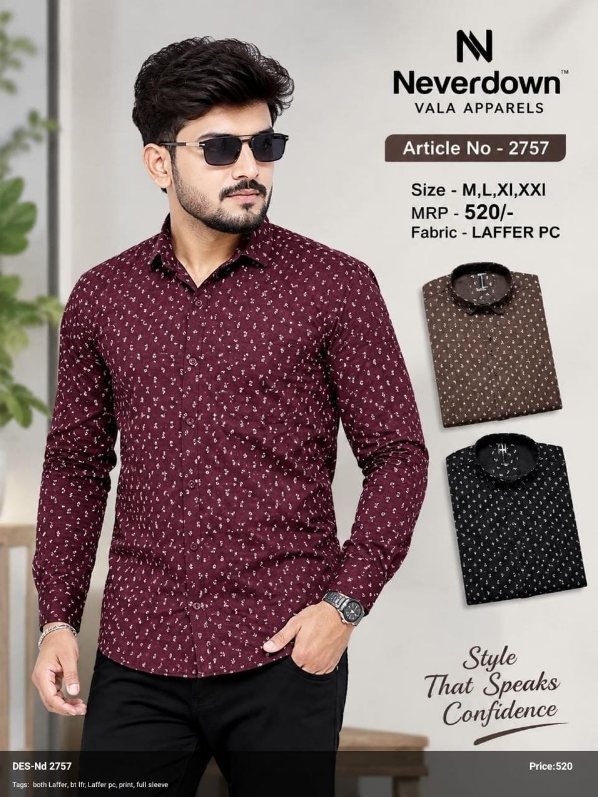 Never Down Men's Laffer PC Shirts -2757