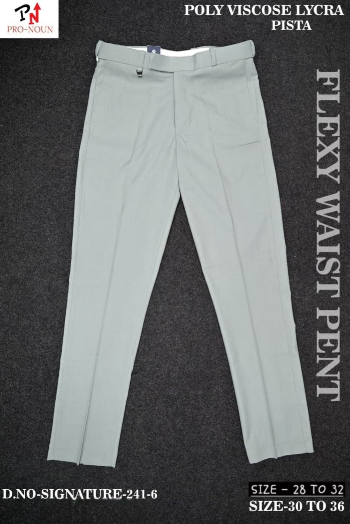 Pro-Noun Men's  Formal Trouser Pants With Adjustable belt D No- Signature 241-6 (28-32)- Pista