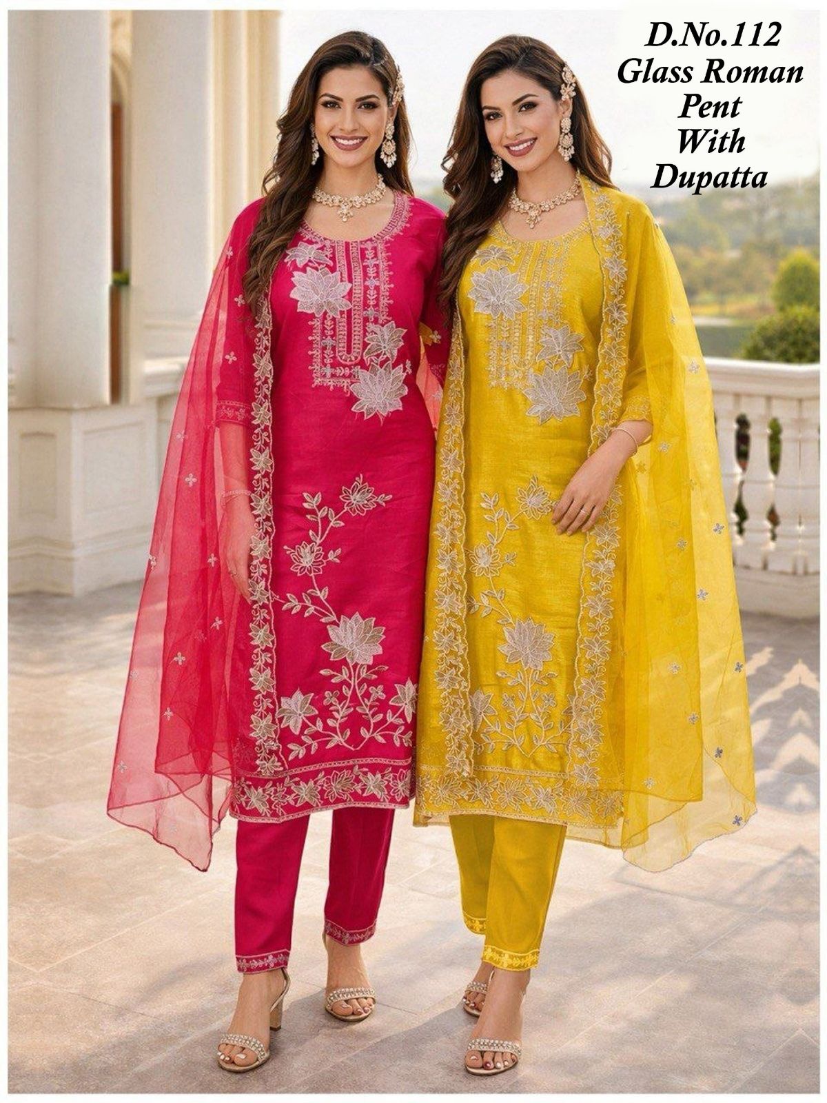 Women's Roman Silk Kurta Pant Set With Dupatta- 112