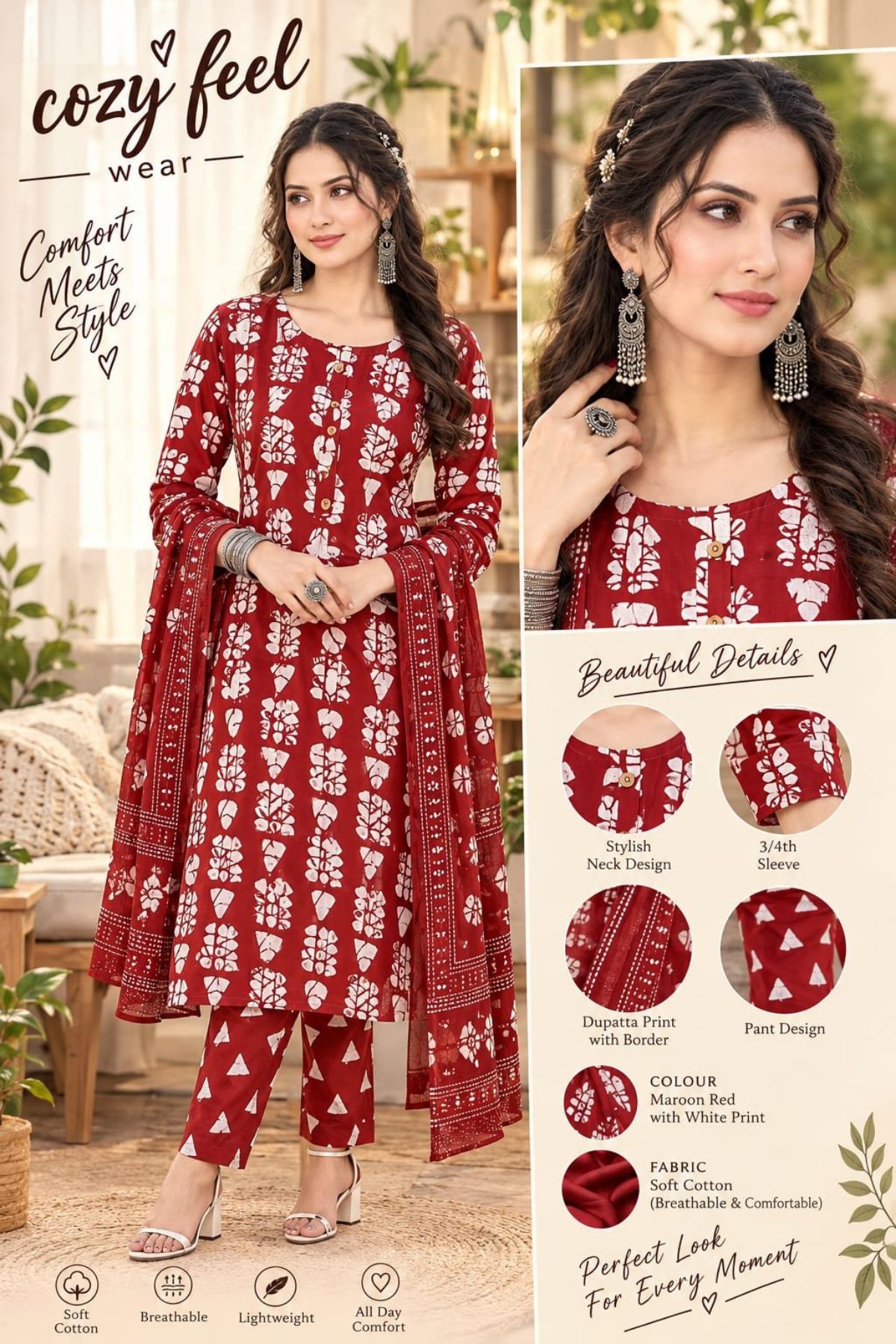 Women's Cotton 3 Pcs Set