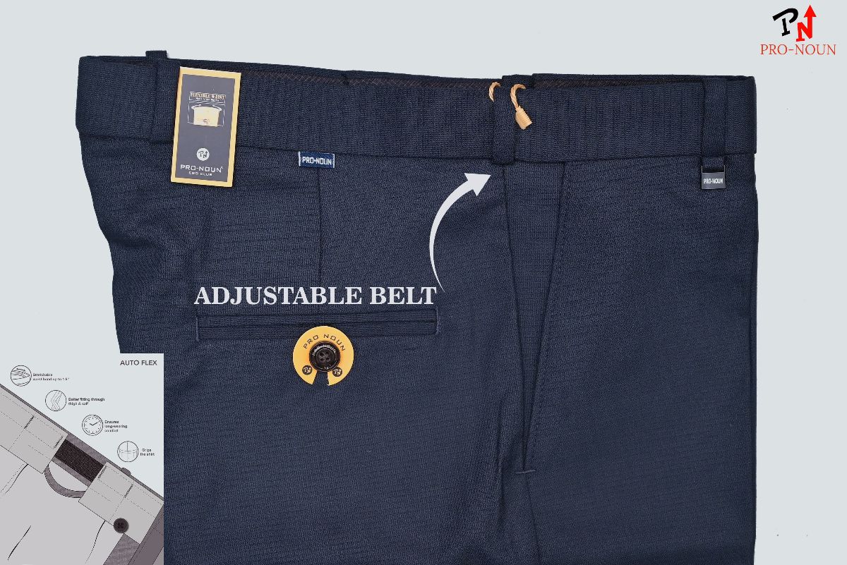 Pro-Noun Men's  Formal Trouser Pants With Adjustable belt D No- Galaxy 231-7-197 (32-38)- Navy