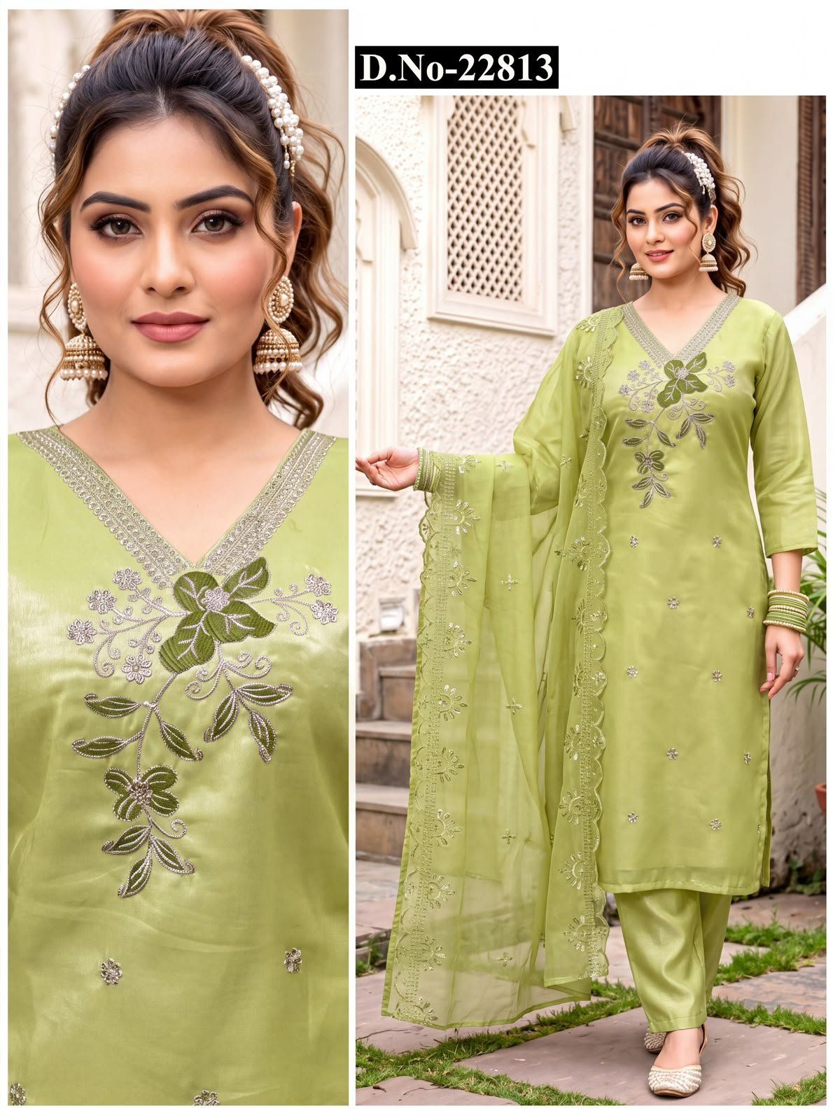 Women's Roman Silk Ethnic Wear Set with dupatta- D No-22813