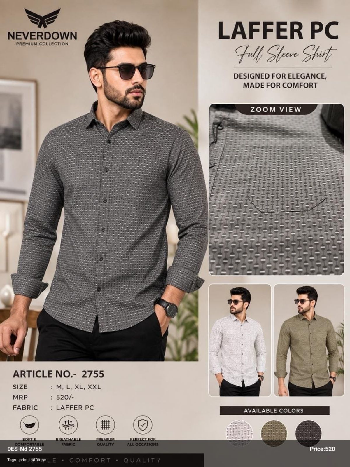 Never Down Men's Laffer PC Shirts -2755
