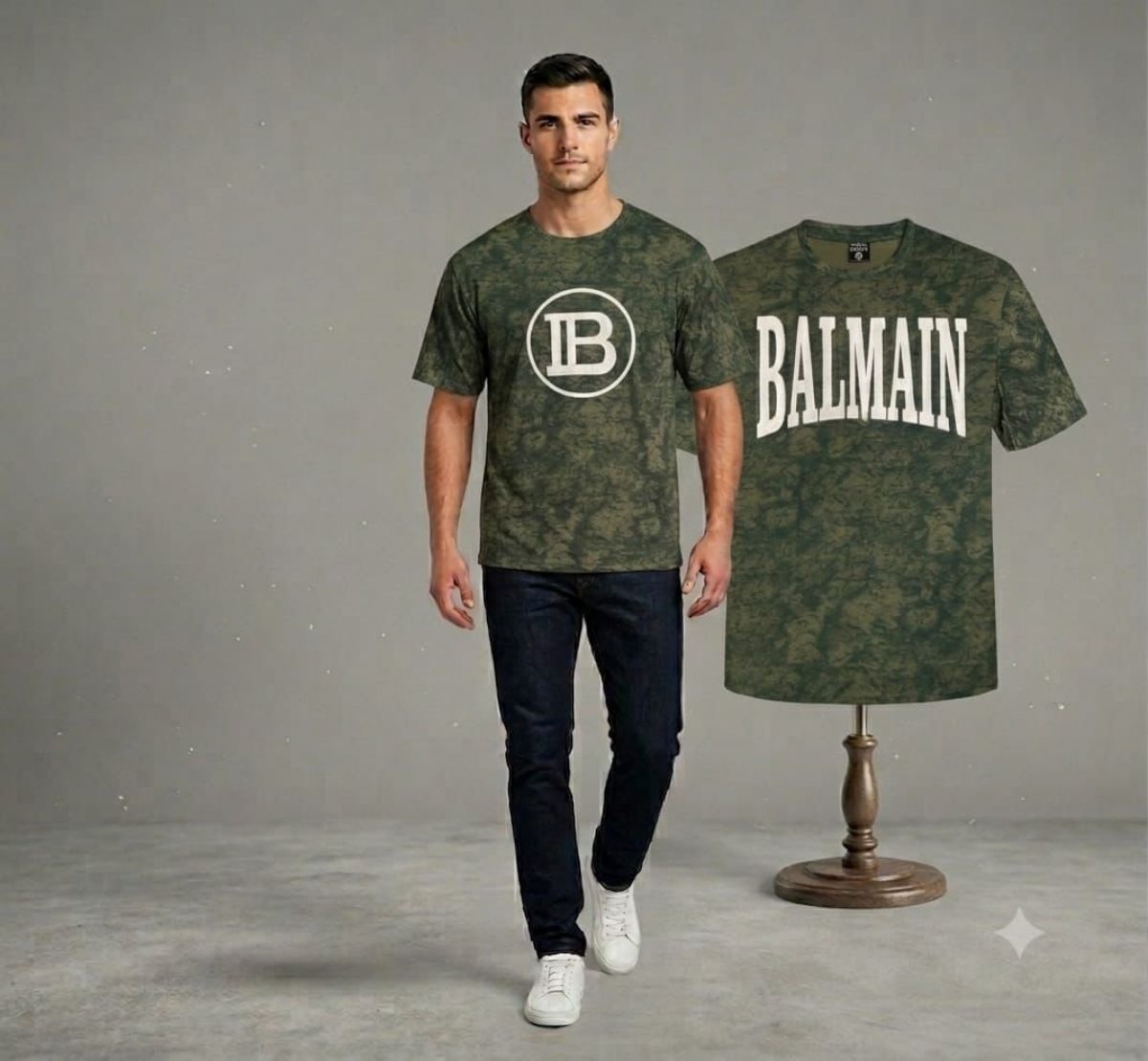 Men's OB BALMIN Chinese Cotton Fabric Down shoulder T-shirt Set By Magic fit - Green