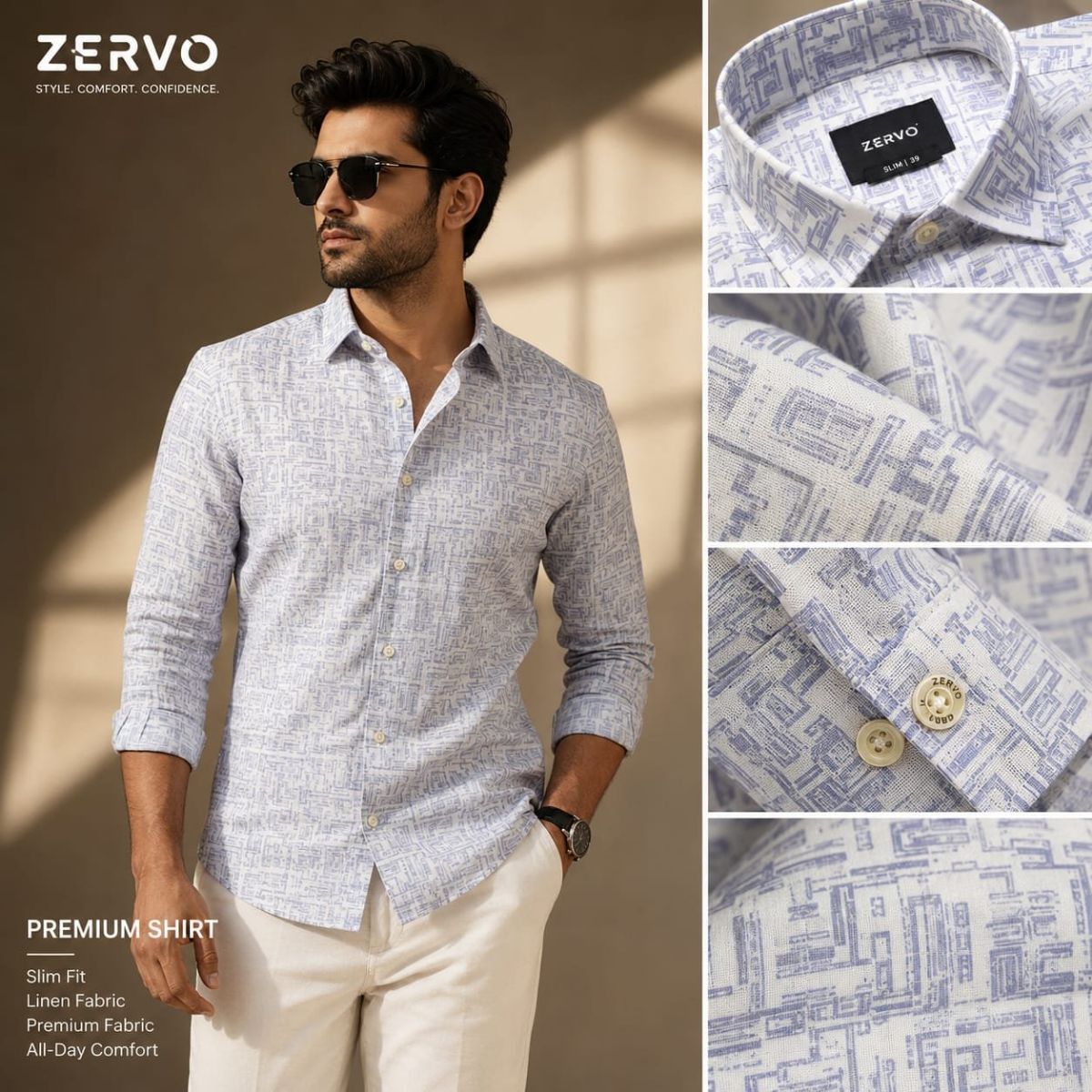 Zervo Men's Linen Printed Shirts