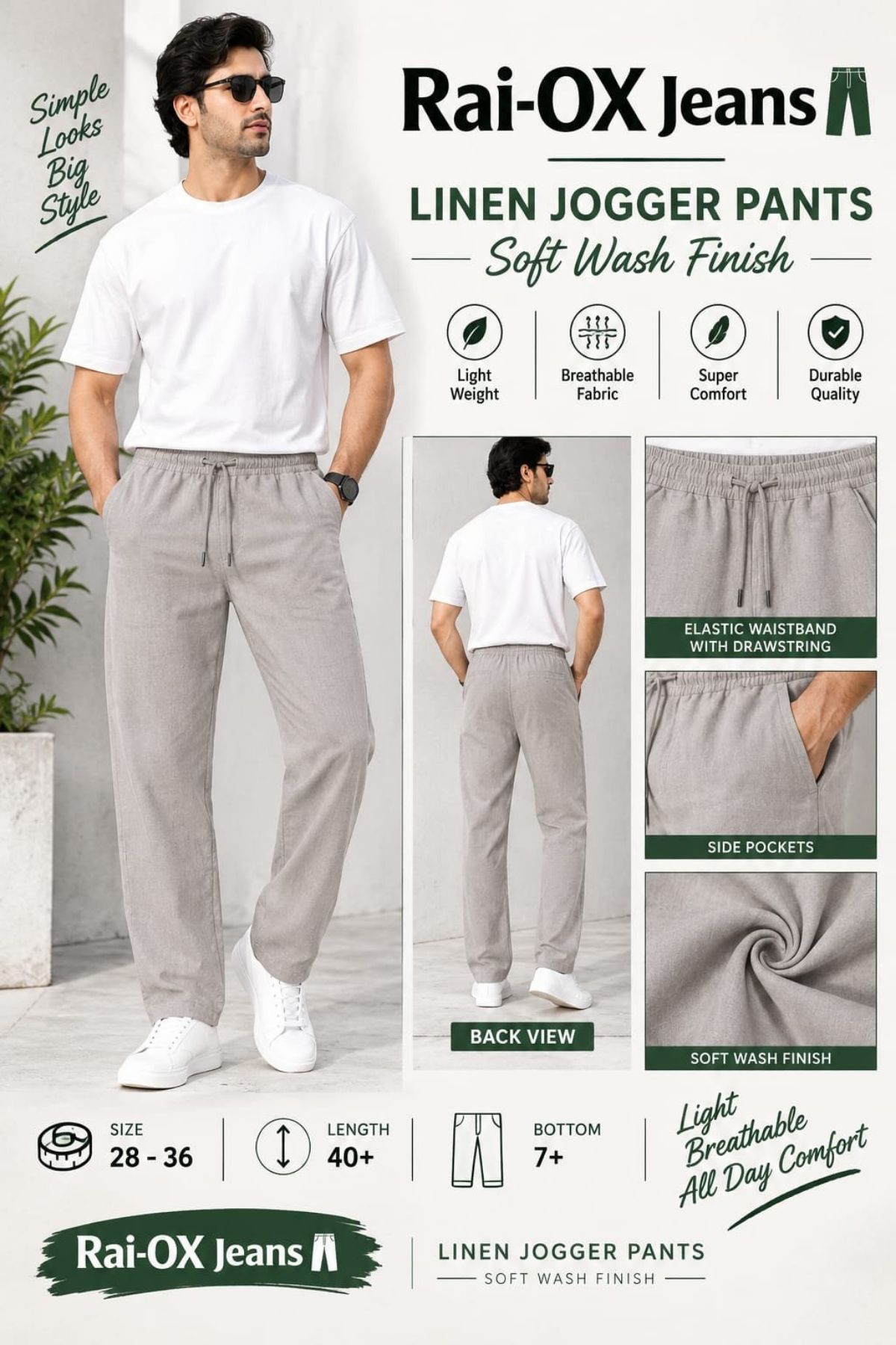 Men's Linen Joggers Pants- Rai Ox