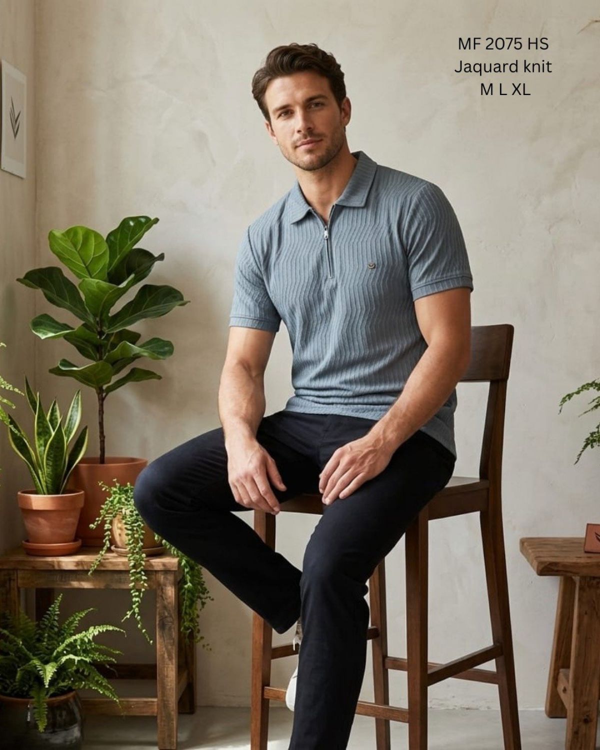 Men's Half Sleeve Structure Knit T-shirts - Magicfit 2075