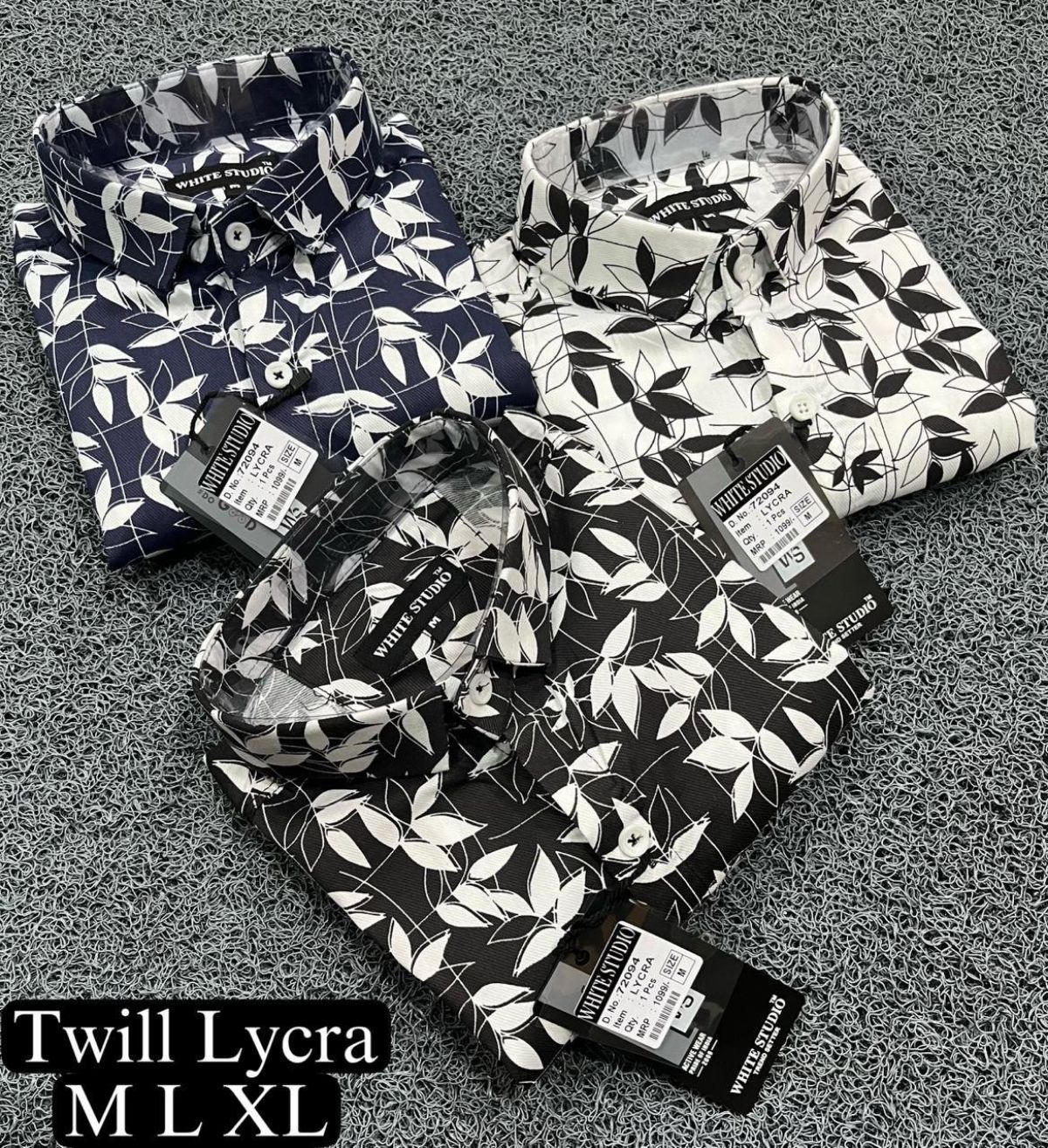 White Studio Men's Twill  Lycra Printed Shirts
