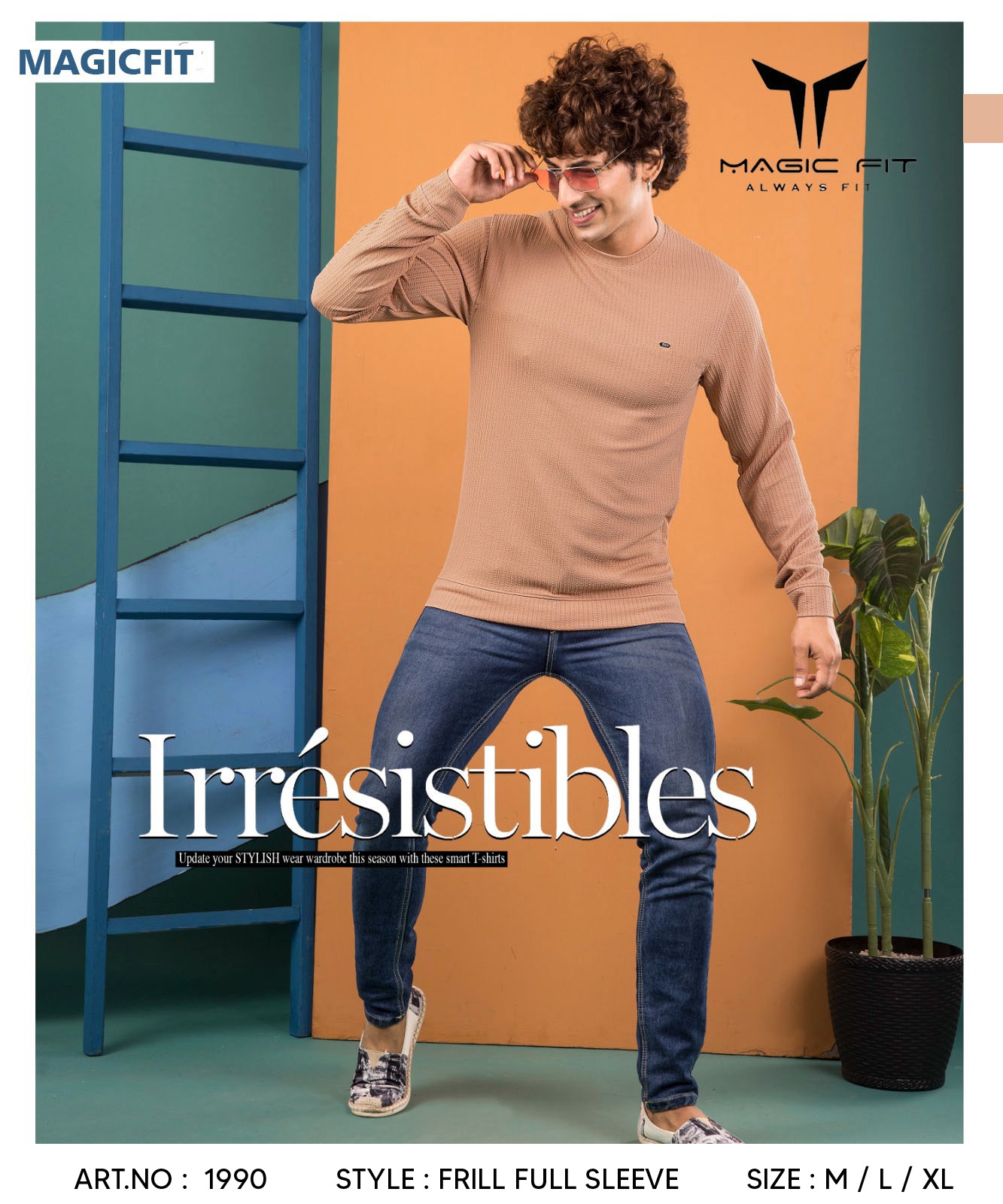 BRAND :-MagicFit  MENS Full Sleeve Round Neck Tshirt In Frill Fabric,1990:L