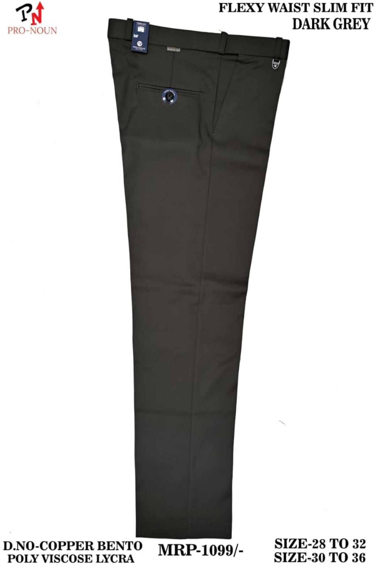 Pro-Noun Men's  Formal Trouser Pants With Adjustable belt D No- Copper Bento-(28-32)- Dark Grey