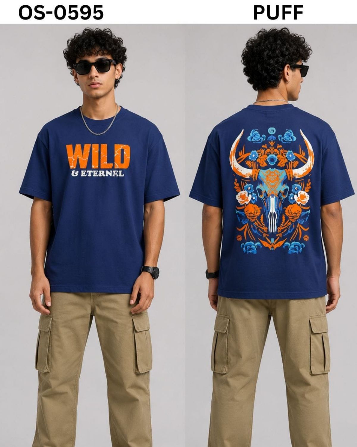 TOMHIDDLE MENS OVERSIZED PRINTED DOWN SHOULDER T-SHIRT- A4-OS-0595