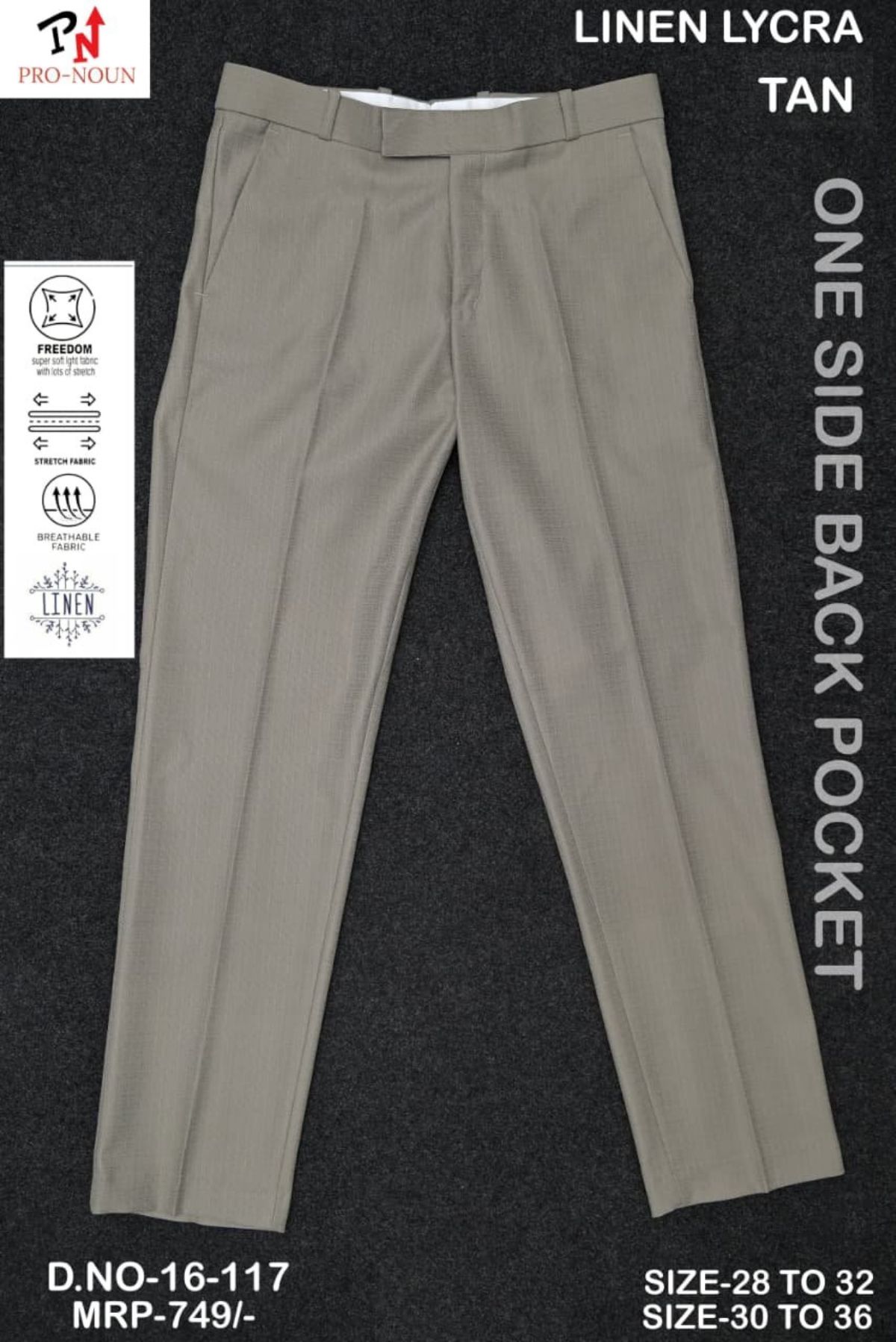 Pro-Noun Men's Slim Fit Strechable Formal Pants- 117-16 (30-36)
