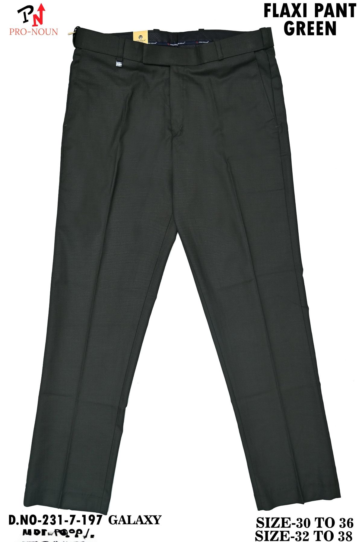 Pro-Noun Men's  Formal Trouser Pants With Adjustable belt D No- Galaxy 231-7-197 (30-36)- Green