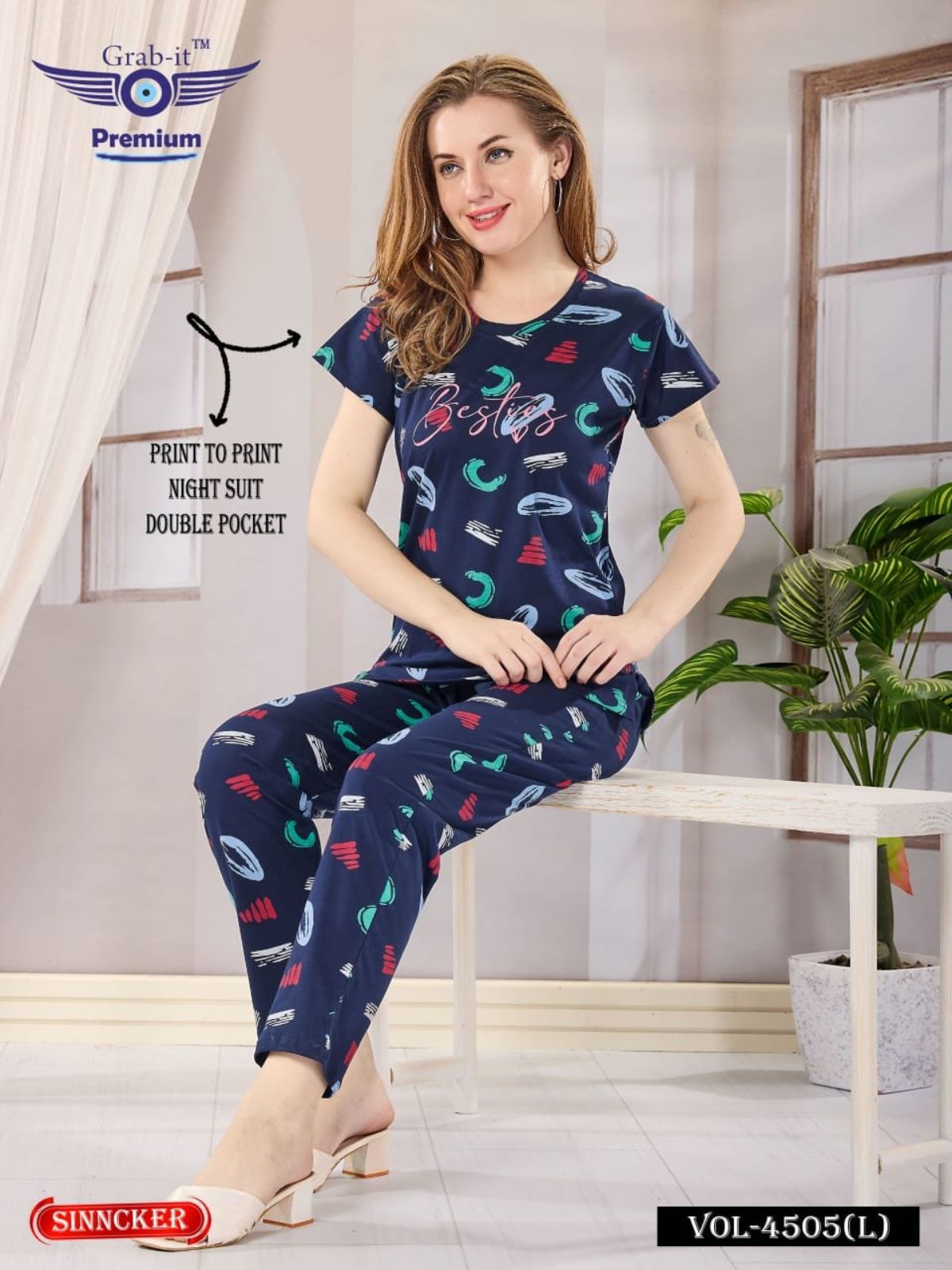 Women's Printed Cotton Night Suit