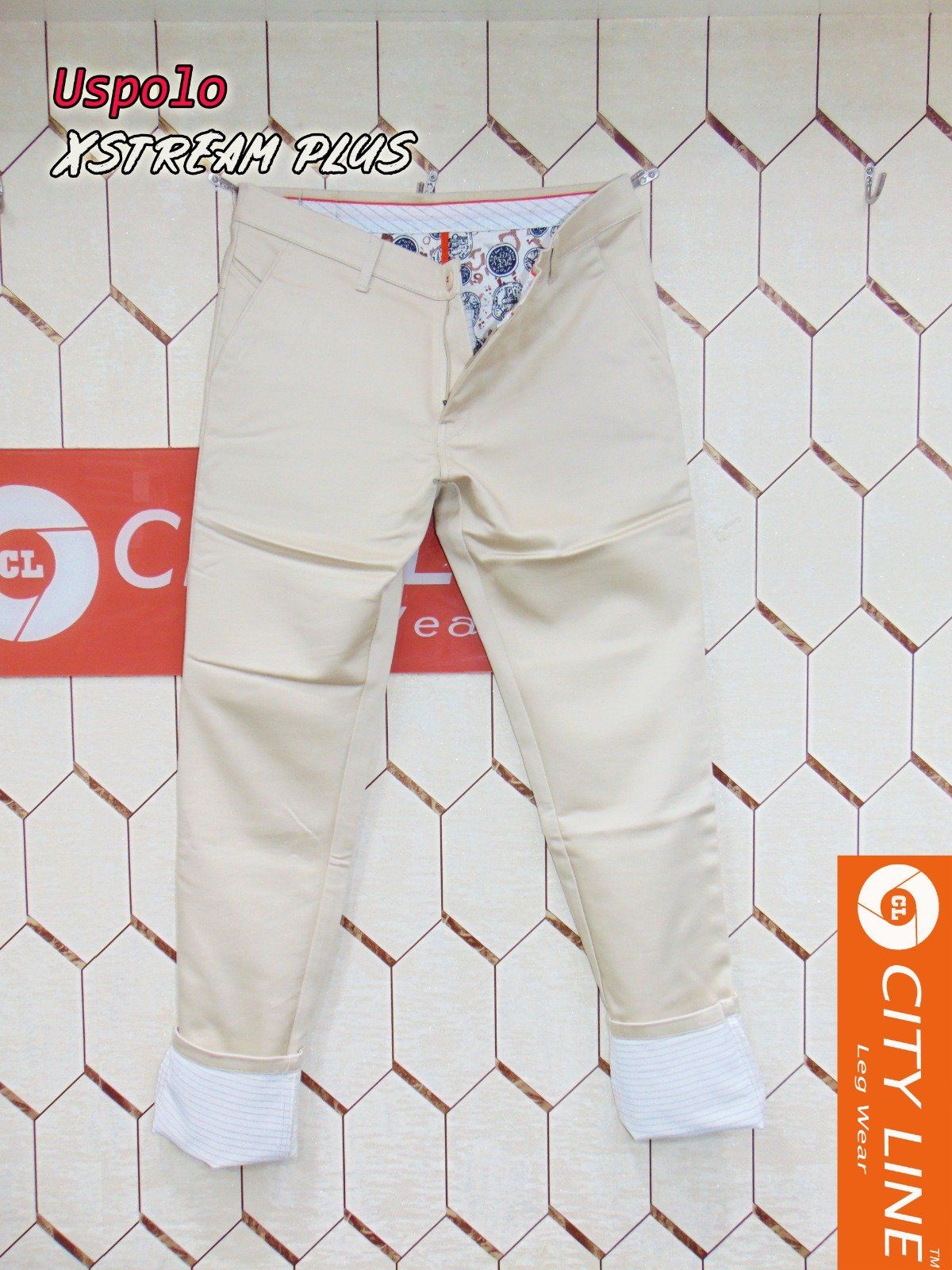 Men's cotton Knitted Premium US POLO Cream Pant- 9078