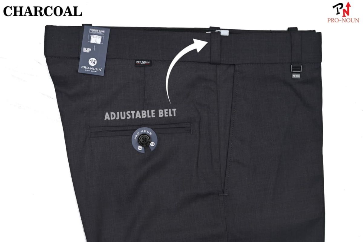 Pro-Noun Men's  Formal Trouser Pants With Adjustable belt D No- Signature 241-6 (28-32)-Black