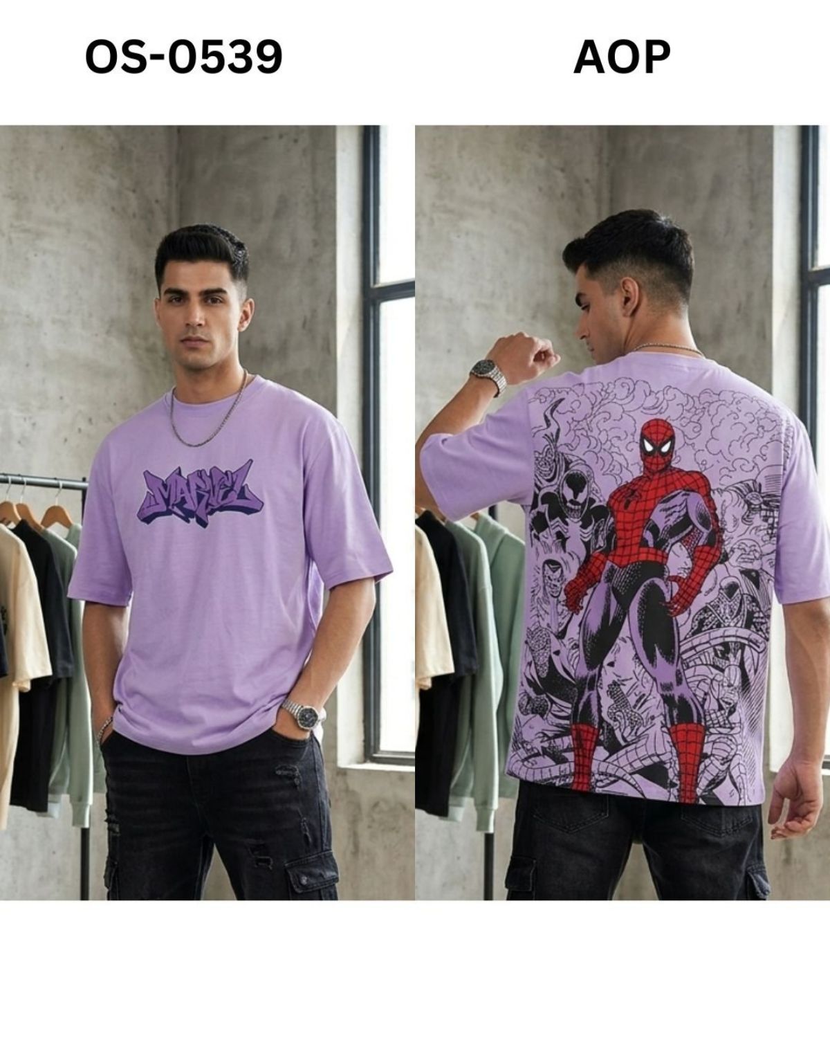 TOMHIDDLE MENS OVERSIZED PRINTED DOWN SHOULDER T-SHIRT- A4-OS-0539