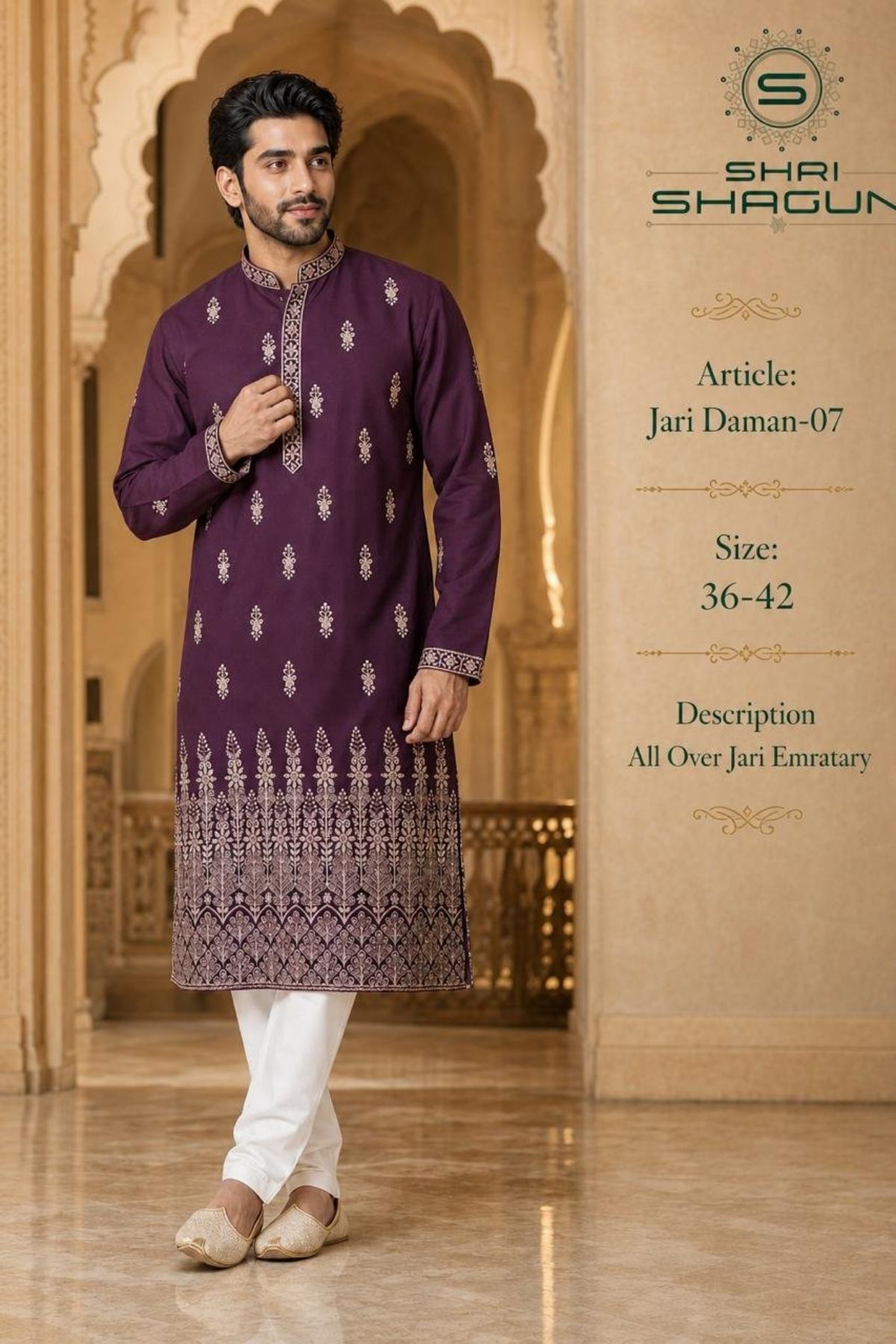 Shri Shagun Jari Daman Kurta Pajama Set-07