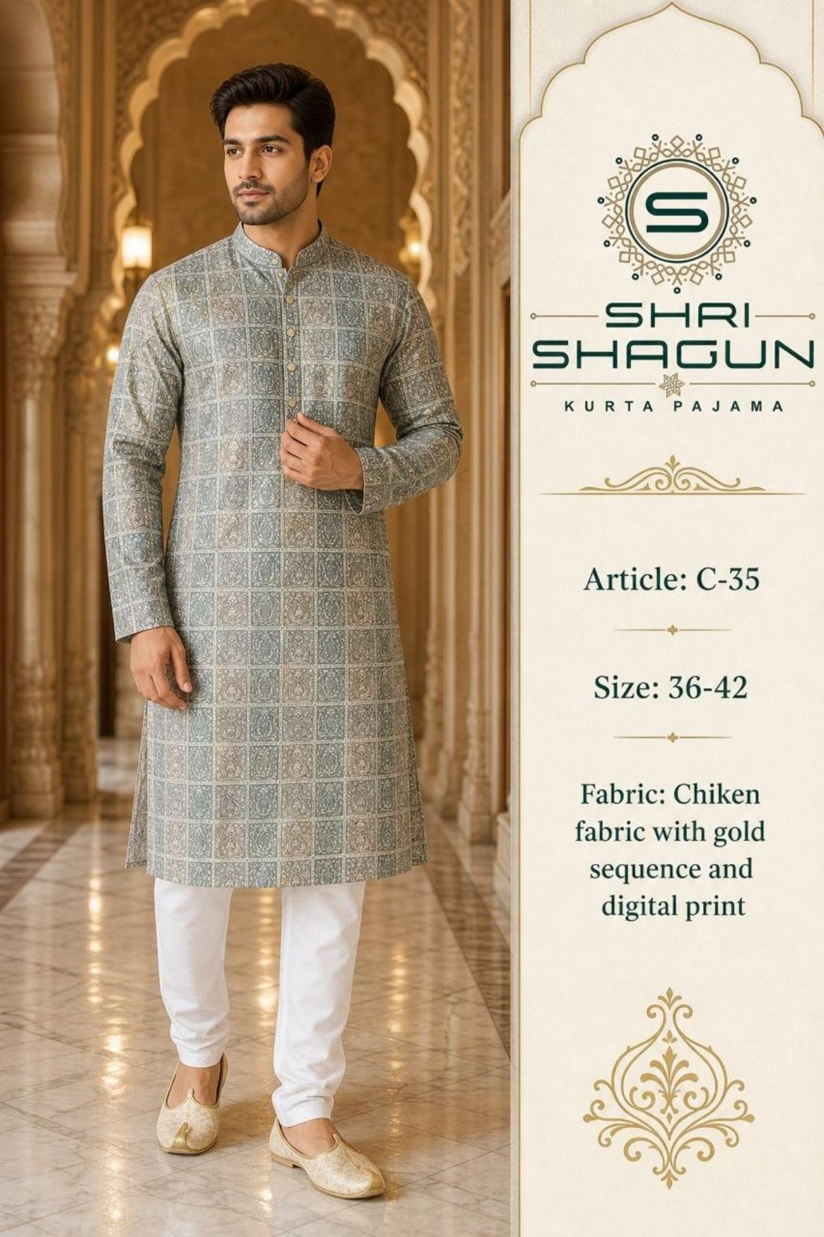 Chikenkari Digital Sequence Kurta Set- C-35
