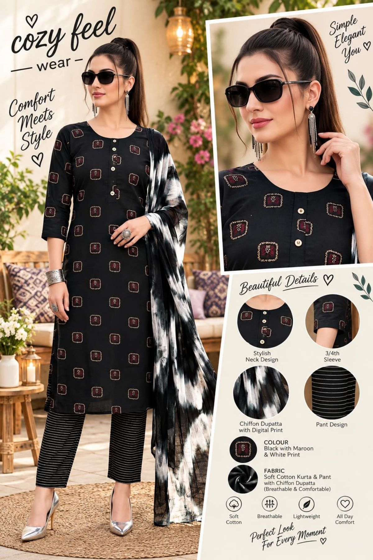 Women's Cotton 3 Pcs Set
