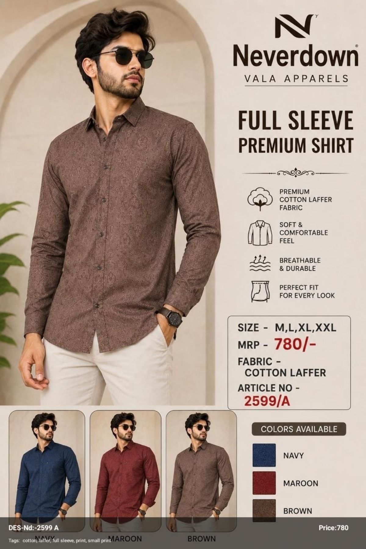 Never Down Men's Laffer  Shirts - 2599 A