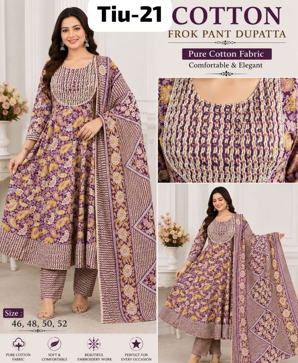 Women's Ethnic Wear Cotton ghera Set with Heavy Dupatta-Tiu-21