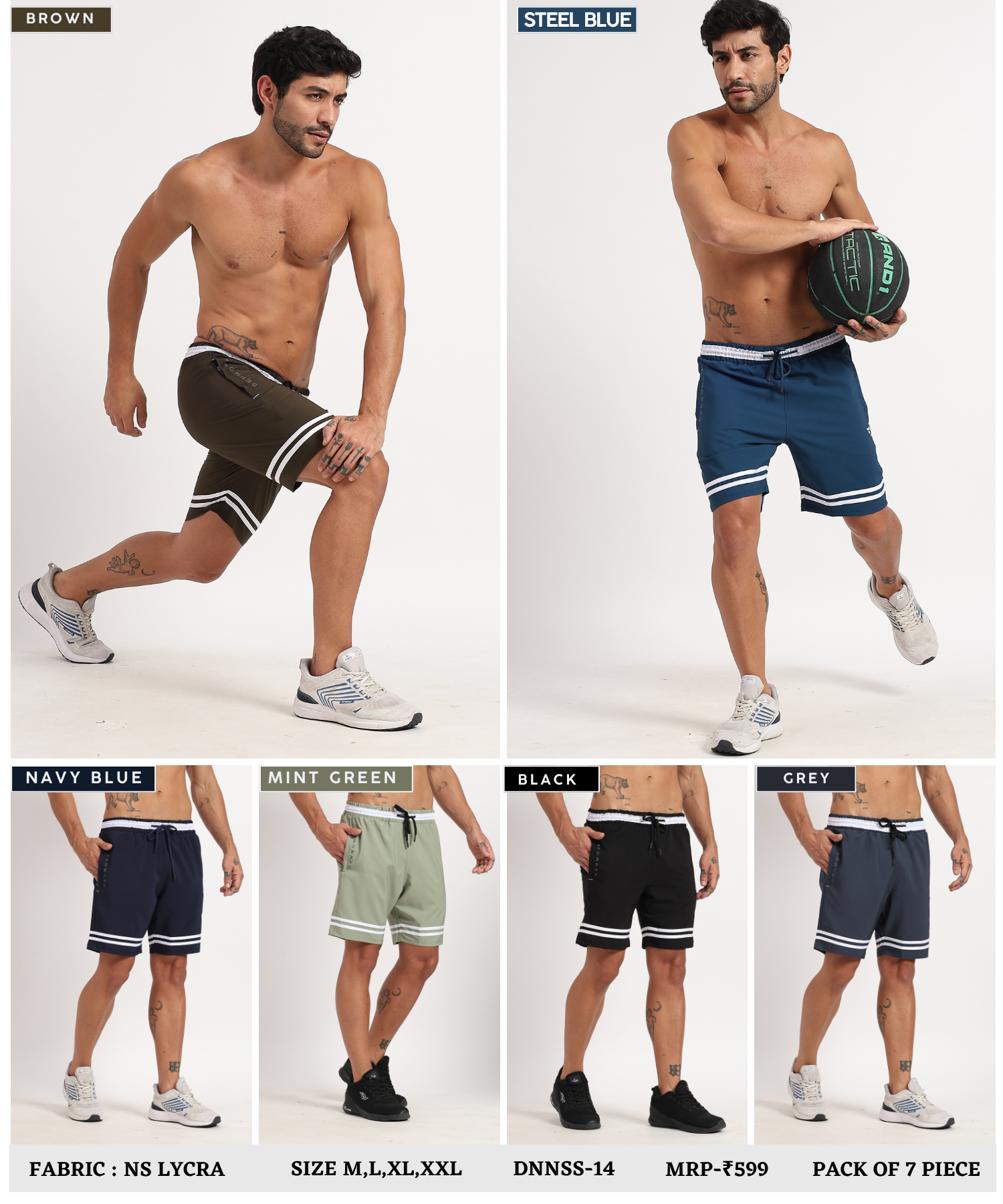 White Stripe Shorts – Imported Ns Parachute Lycra | 15% Lycra | 130 GSM