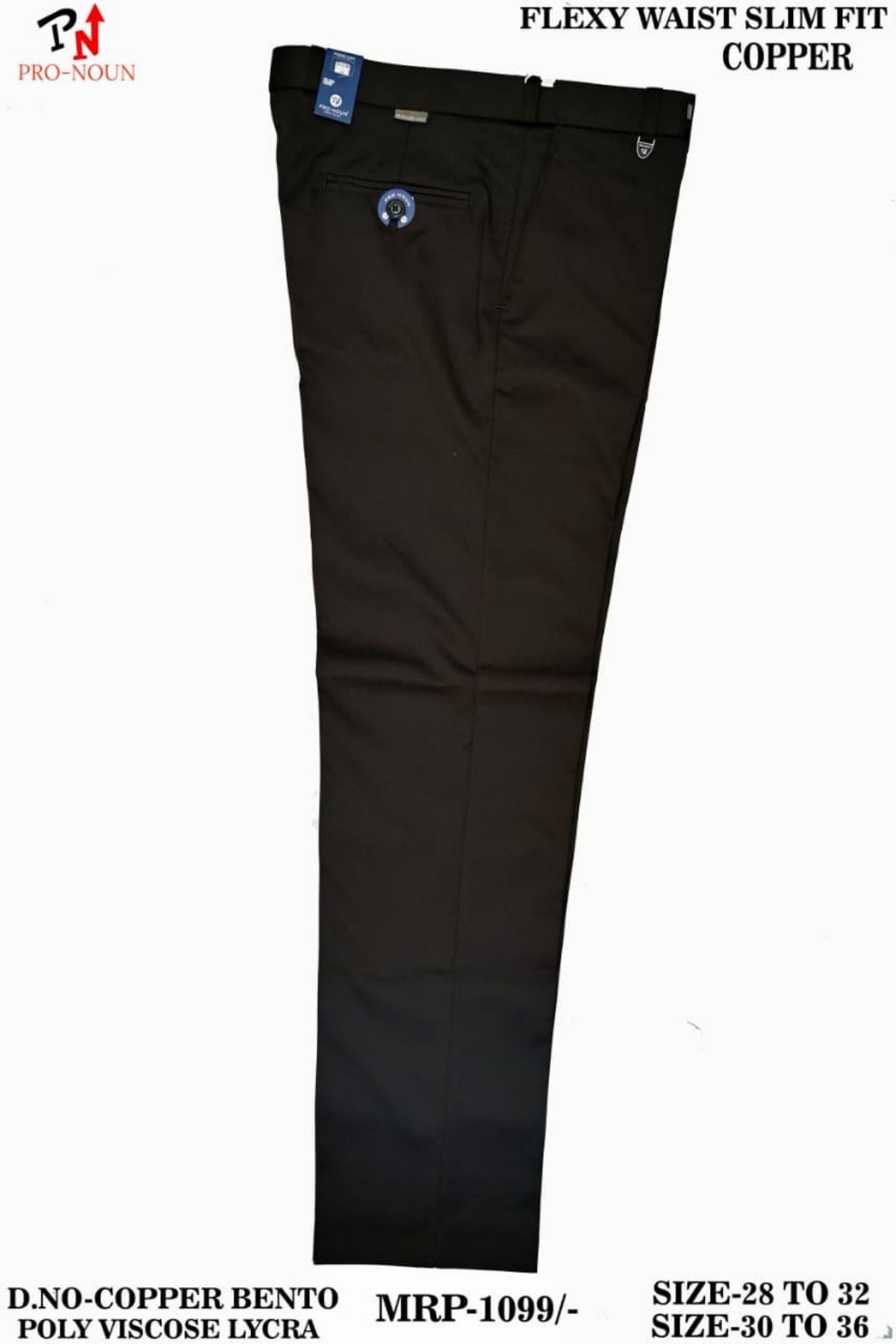 Pro-Noun Men's  Formal Trouser Pants With Adjustable belt D No- Copper Bento-(28-32)- Copper