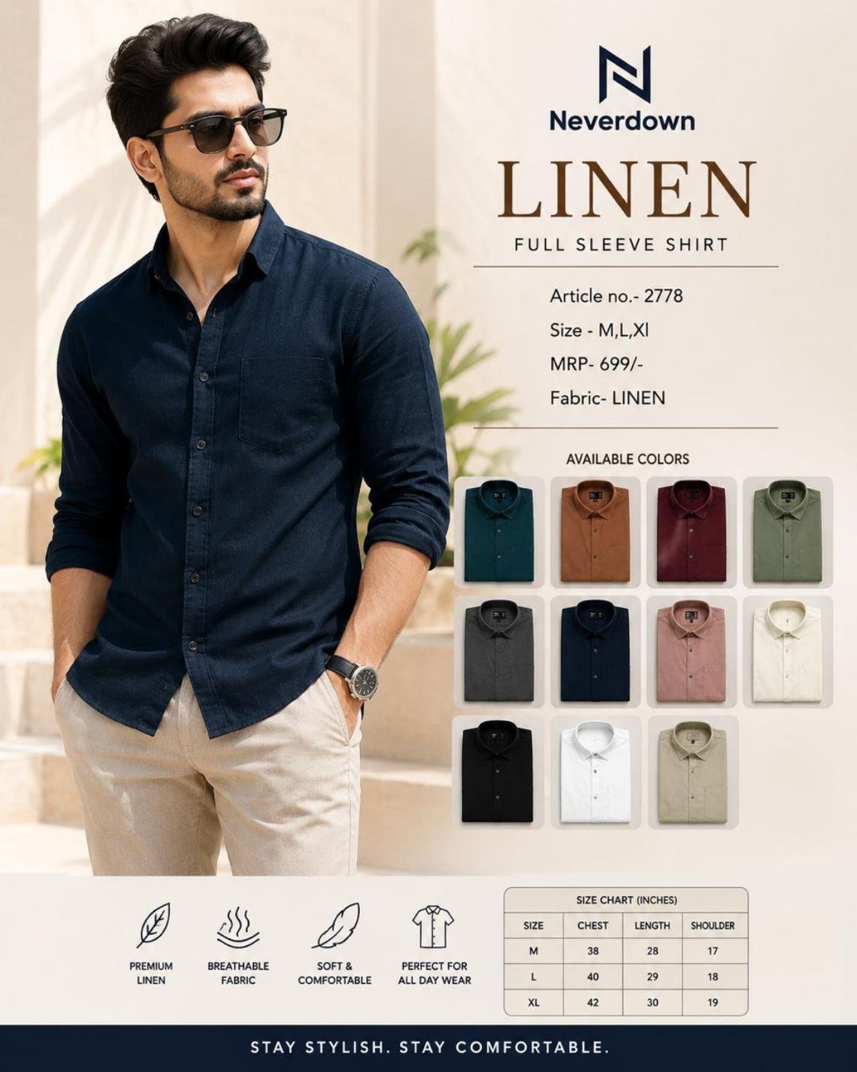 Never Down Men's Cotton Linen Shirts