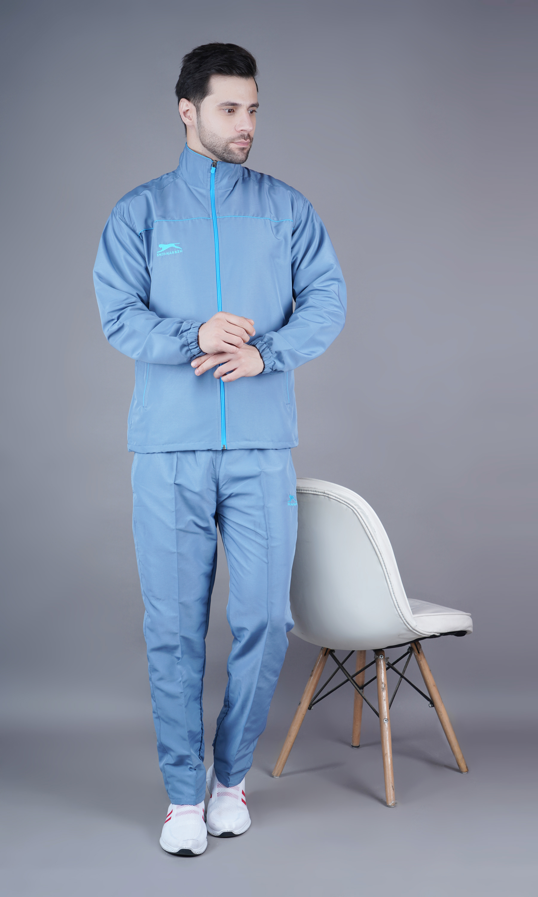 Men's Tracksuit  470B-Light Grey/Cyan-3XL-TZ