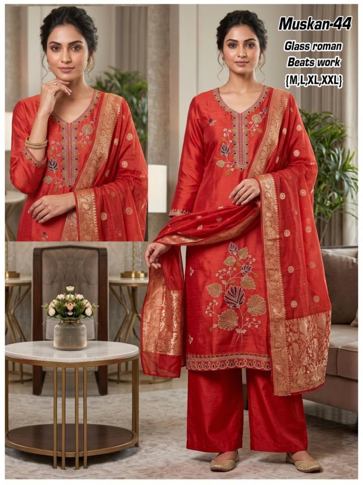 Women's Roman Glass Kurta Set with Beads Work- Muskan-44