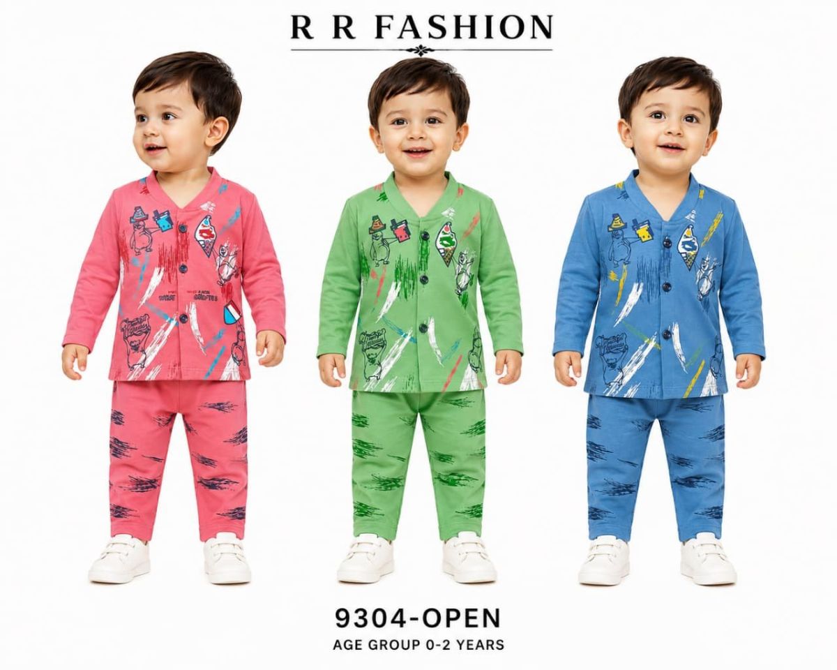 R R FASHION- Kids Open Button Style Top and Pajami Set-9304