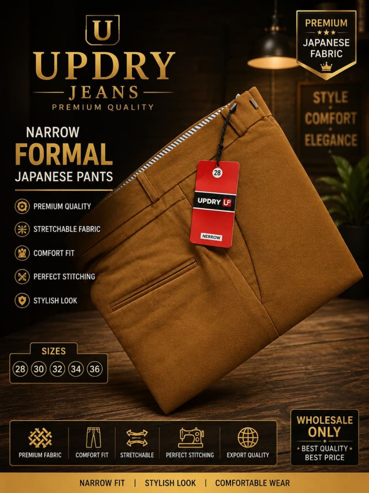 Updry Men's Narrow Formal Japanese Pants