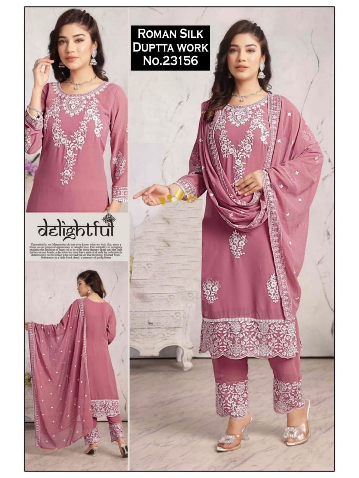 Women's Roman Silk Kurta Pant Set With Dupatta- 23156