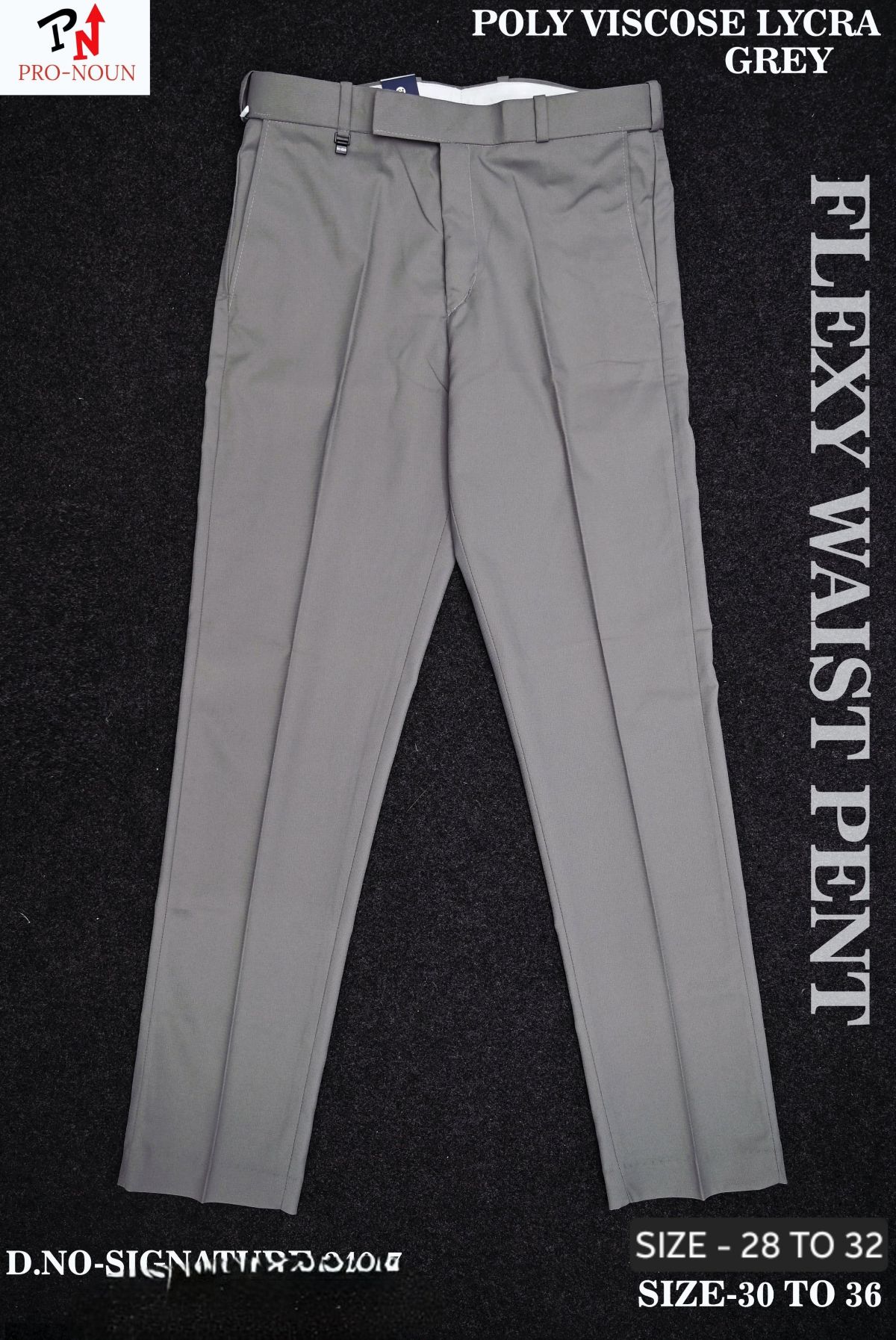 Pro-Noun Men's  Formal Trouser Pants With Adjustable belt D No- Signature 240-7(30-36)- Grey