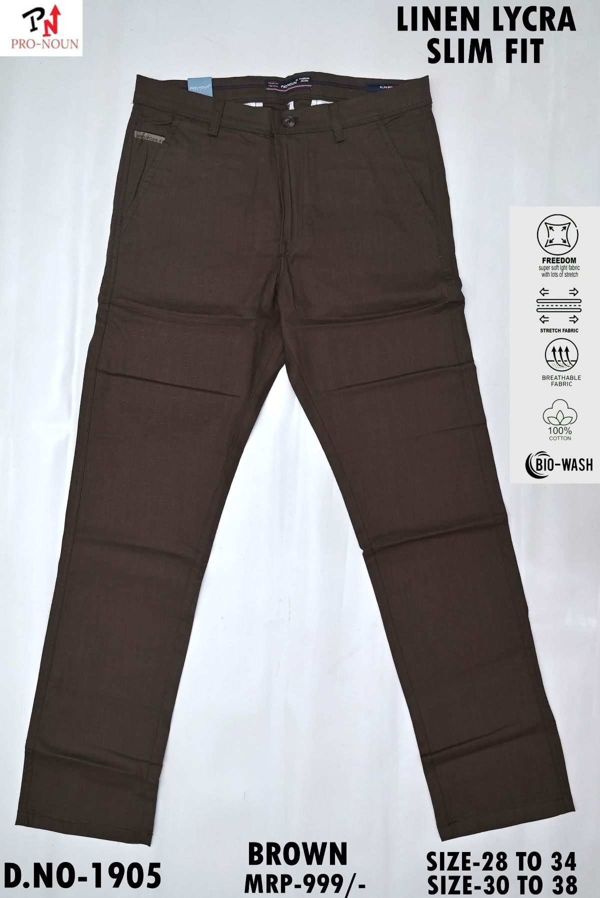 Pro-Noun Men's Stretchable Linen Casual Trousers D No-1905