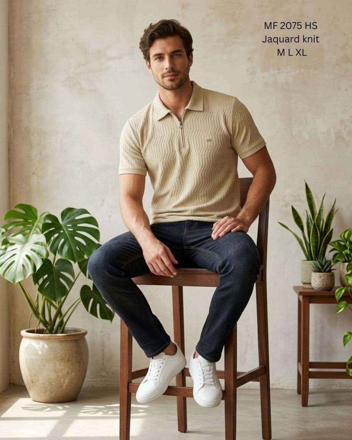 Men's Half Sleeve Structure Knit T-shirts - Magicfit 2075
