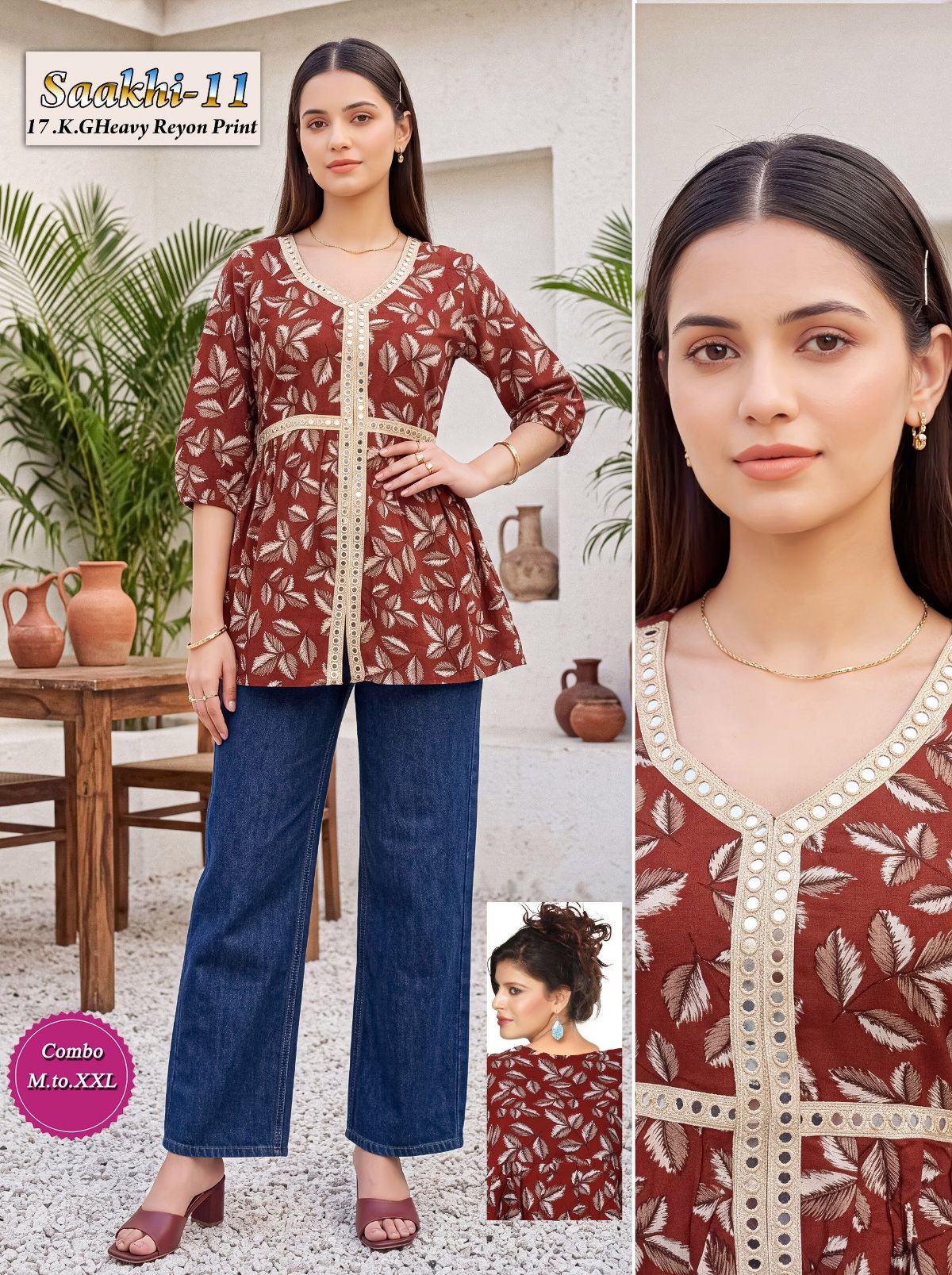 Shree Surbhi Women's Rayon Mirror Work Short Kurti-  Saakhi-11