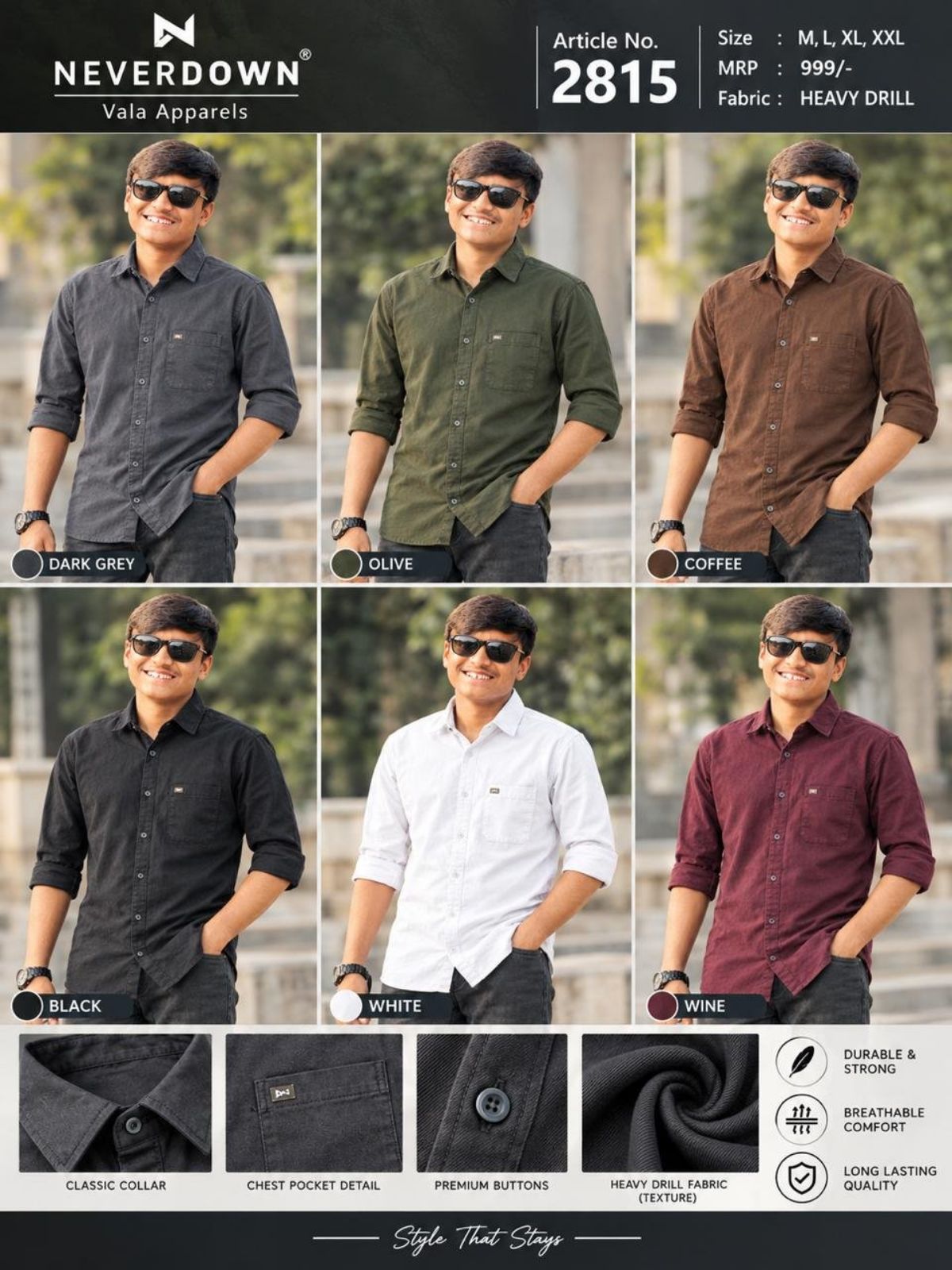 Never Down Men's Shirts- 2815