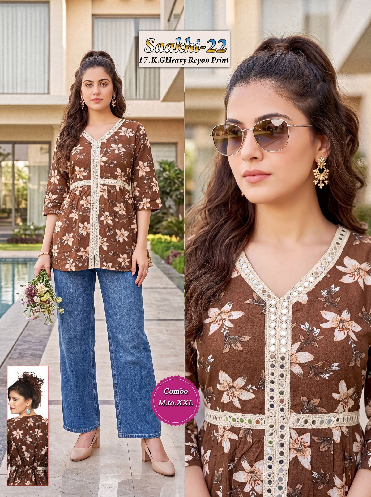 Shree Surbhi Women's Rayon Mirror Work Short Kurti-  Saakhi-22