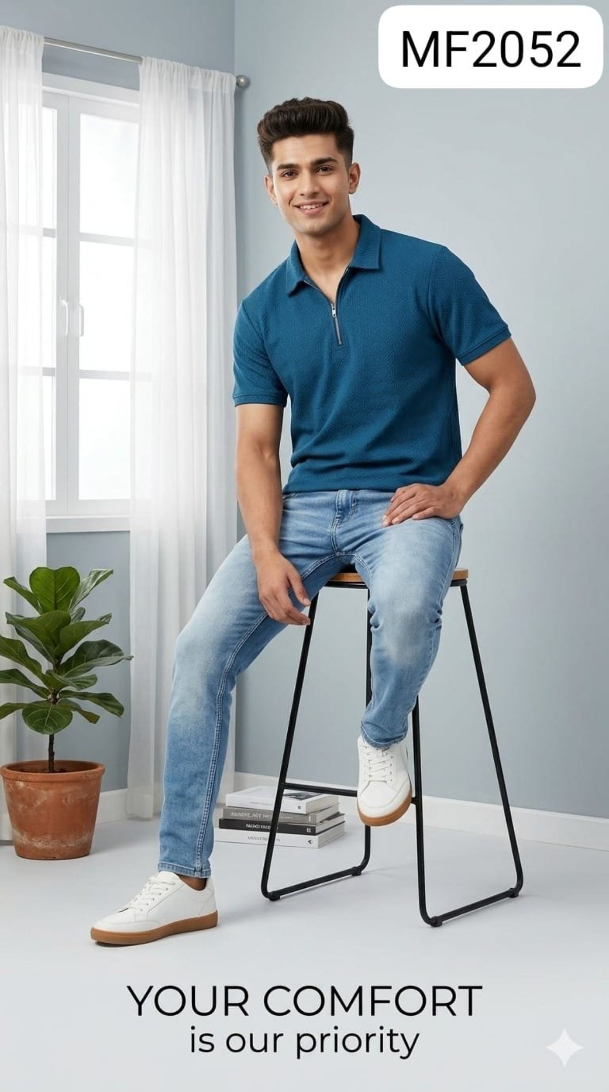 Men's Half Sleeve Coller Zipper T-shirts -2052