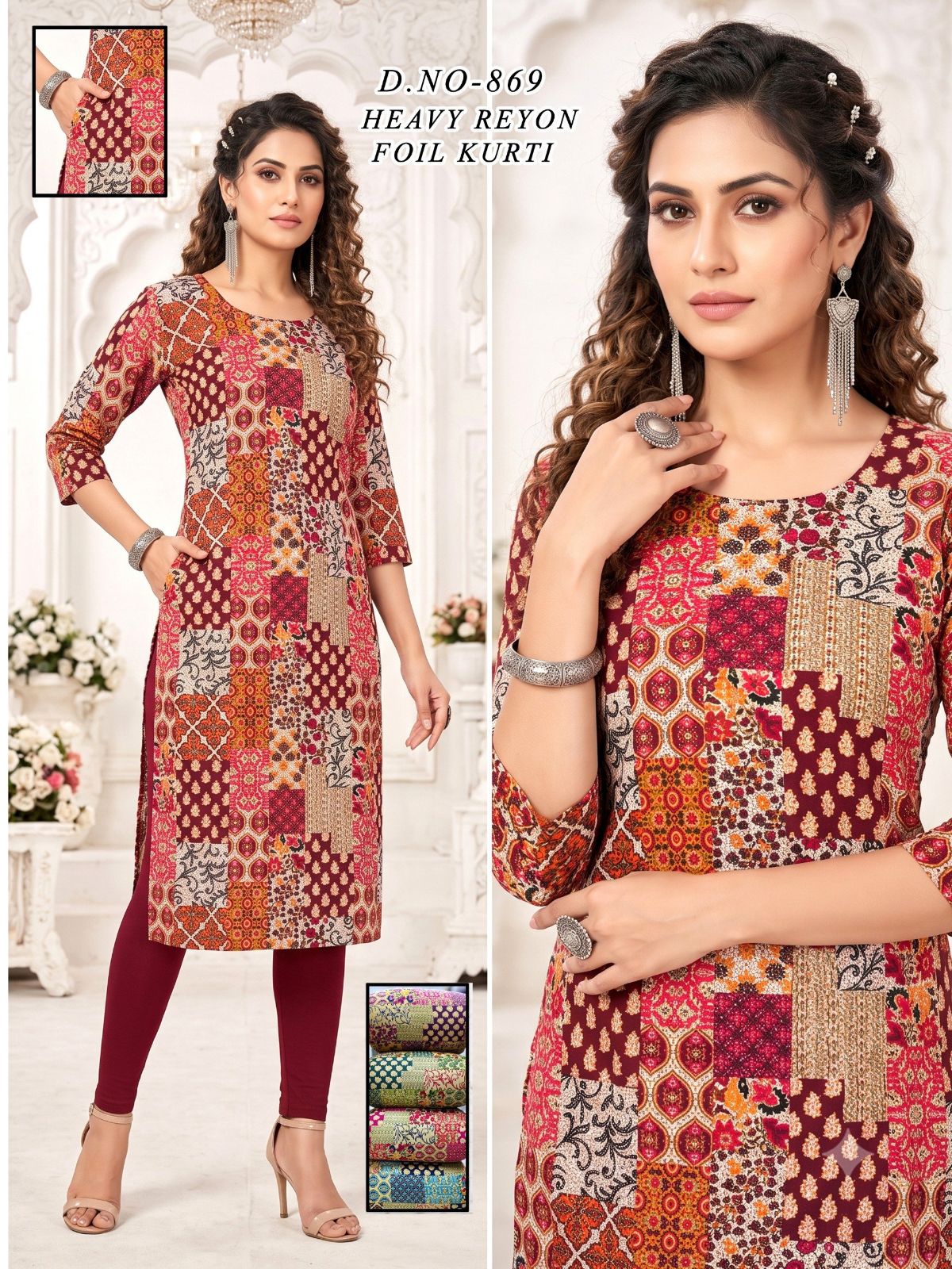 Women's Heavy Rayon Foil Kurti With Mobile Pocket -869
