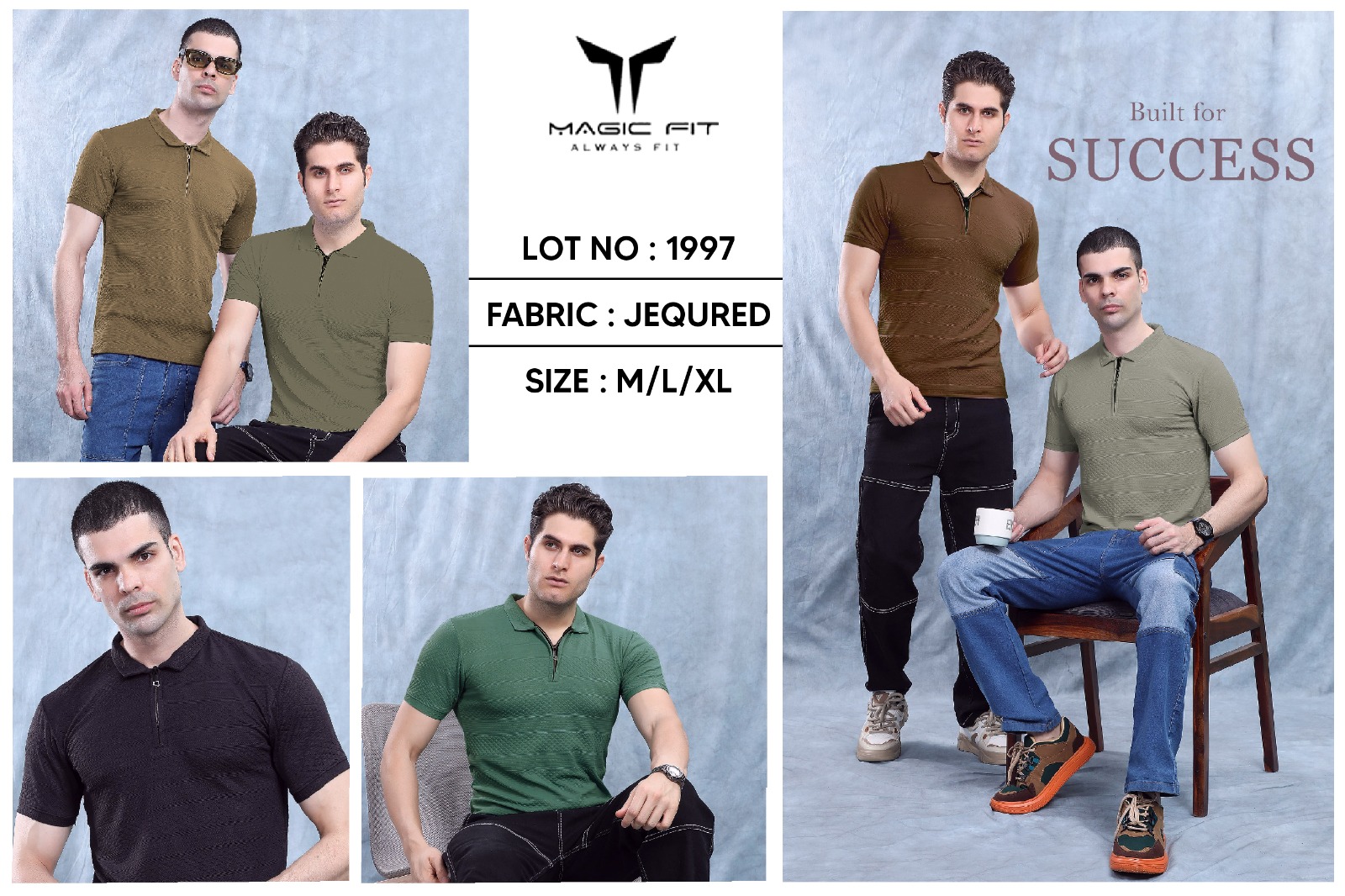 Magic fit Men's Knit Polo Collar Short Sleeve Plain T-Shirt, Assorted