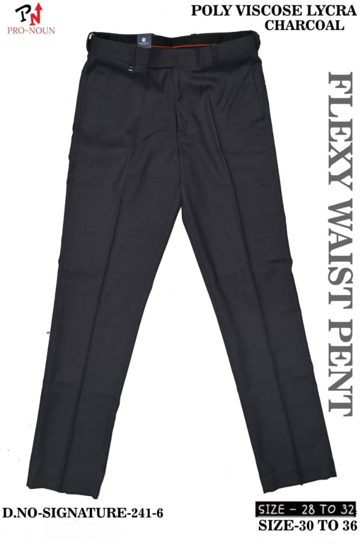 Pro-Noun Men's  Formal Trouser Pants With Adjustable belt D No- Signature 241-6 (28-32)-Black
