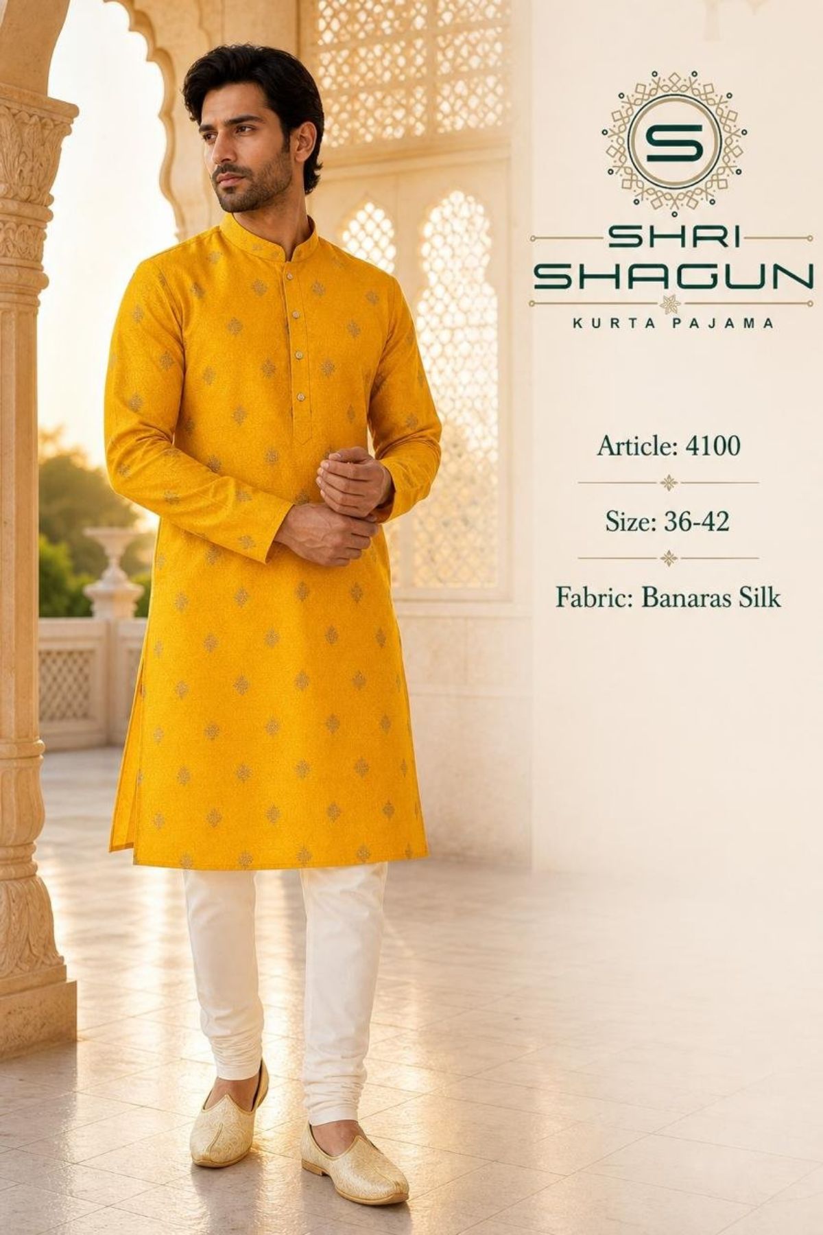 Banarasi Silk Butta With Jacquard work kurta set for men's