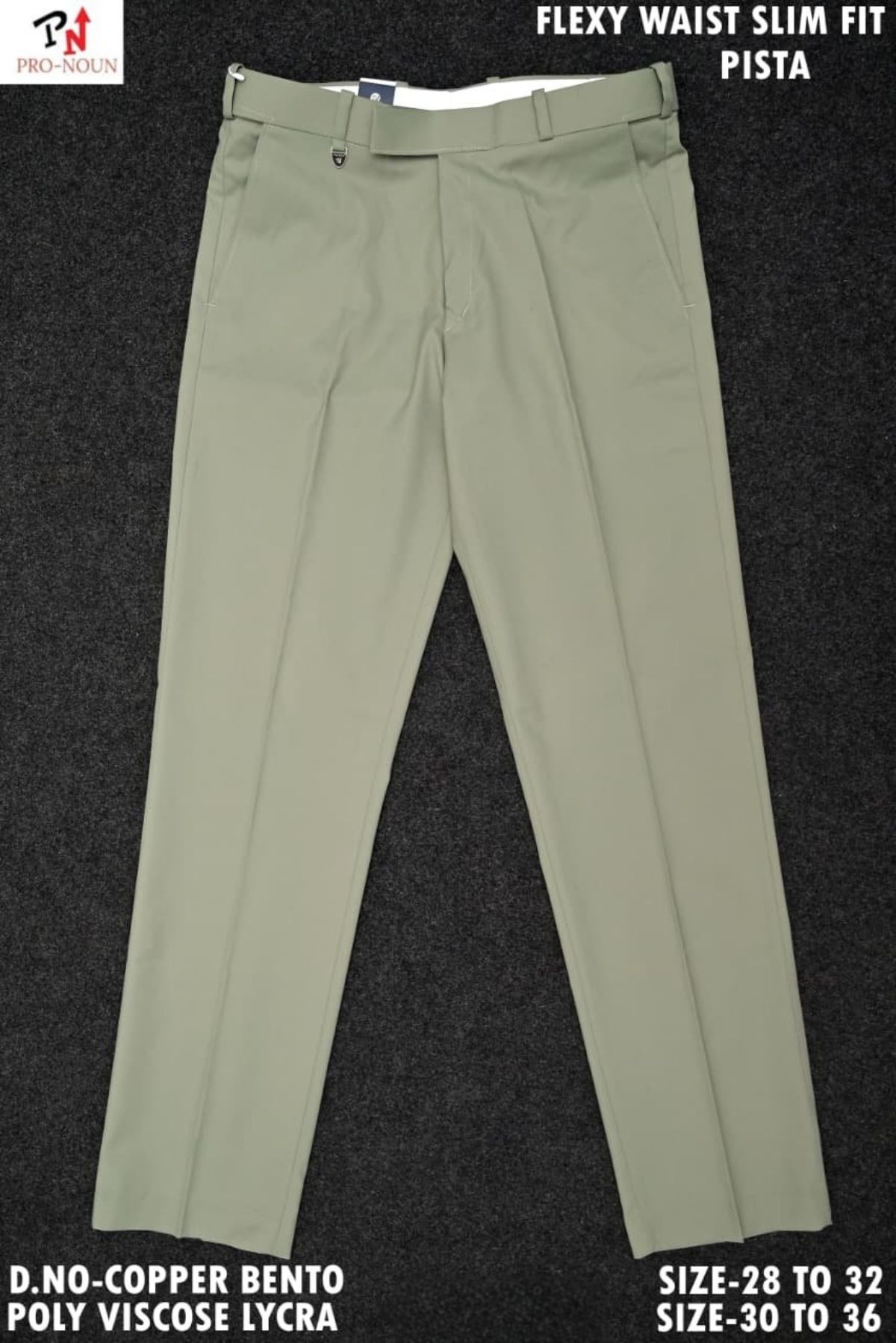 Pro-Noun Men's  Formal Trouser Pants With Adjustable belt D No- Copper Bento-(28-32)- Pista